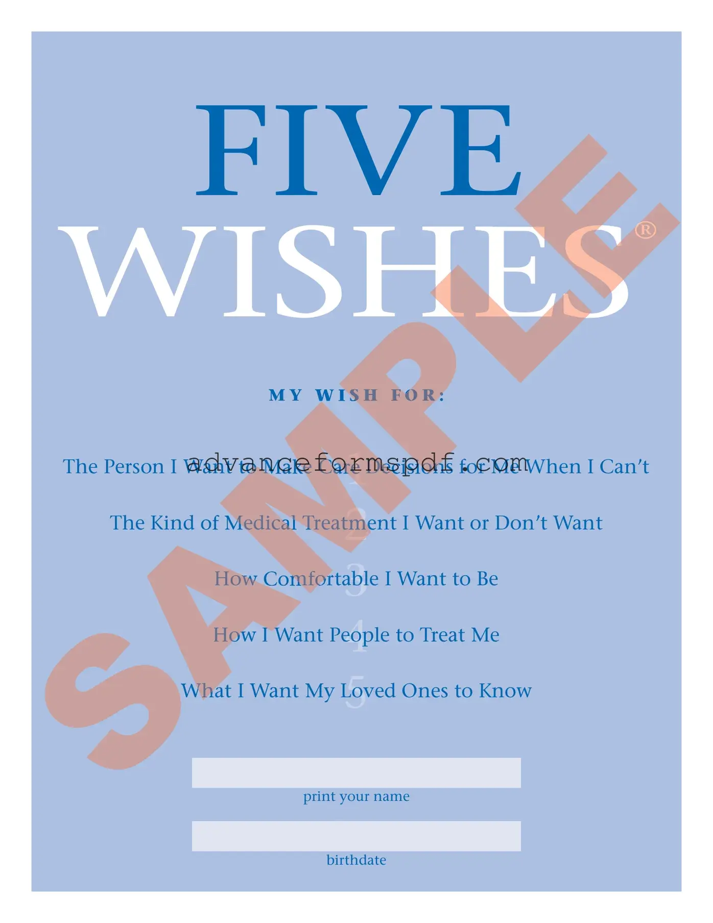 Download 5 Wishes Document Form in PDF
