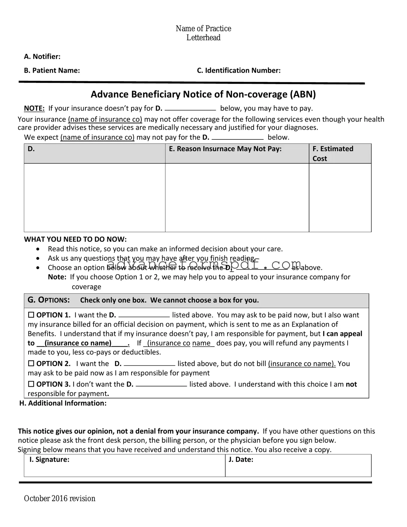 Download Advance Beneficiary Notice of Non-coverage Form in PDF