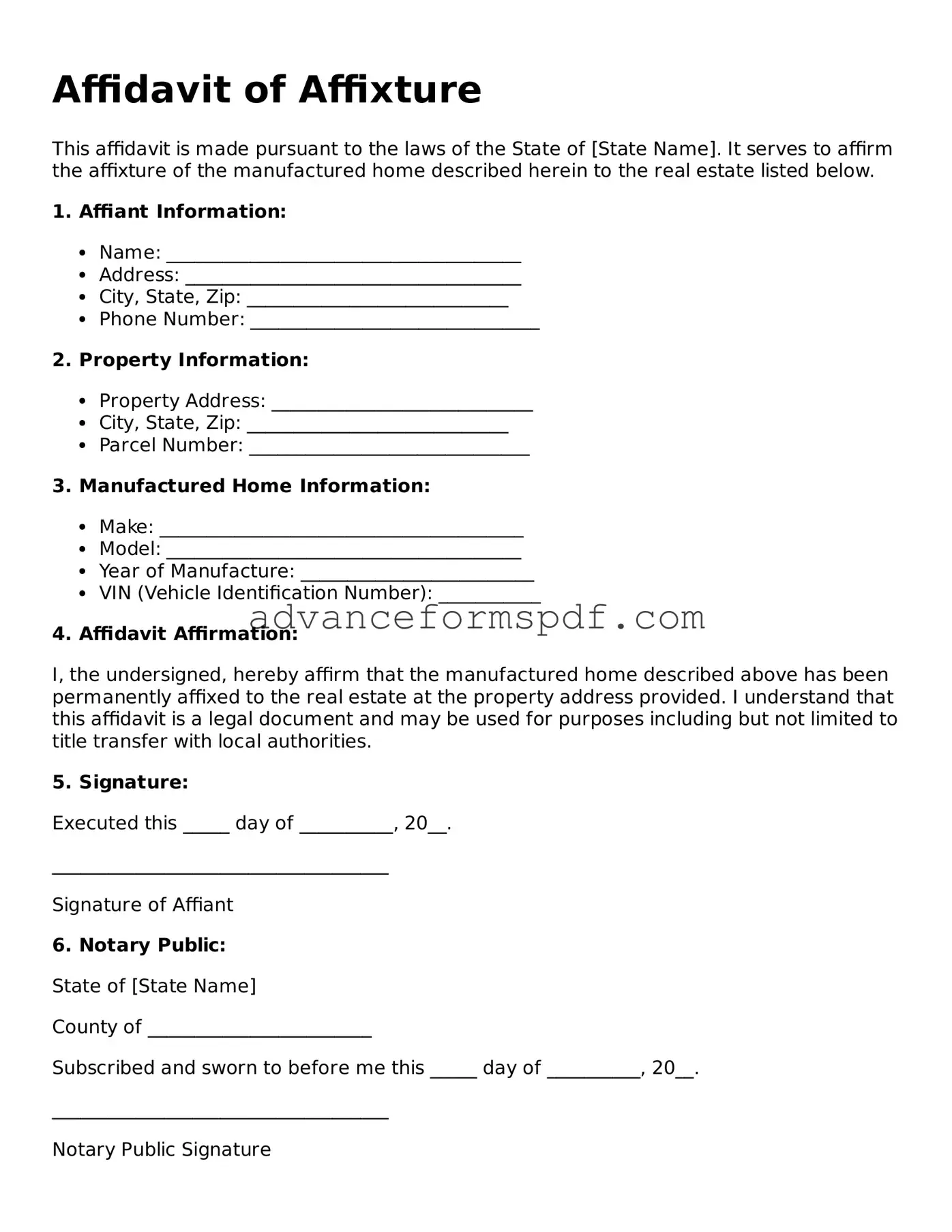 Free Affidavit of Affixture Document