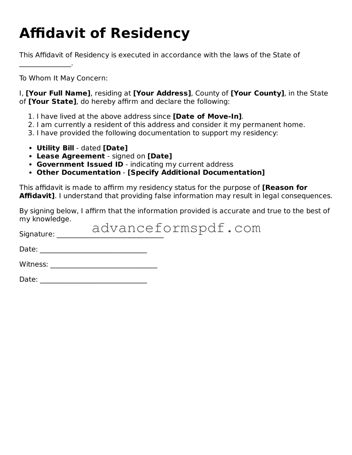 Free Affidavit of Residency Document