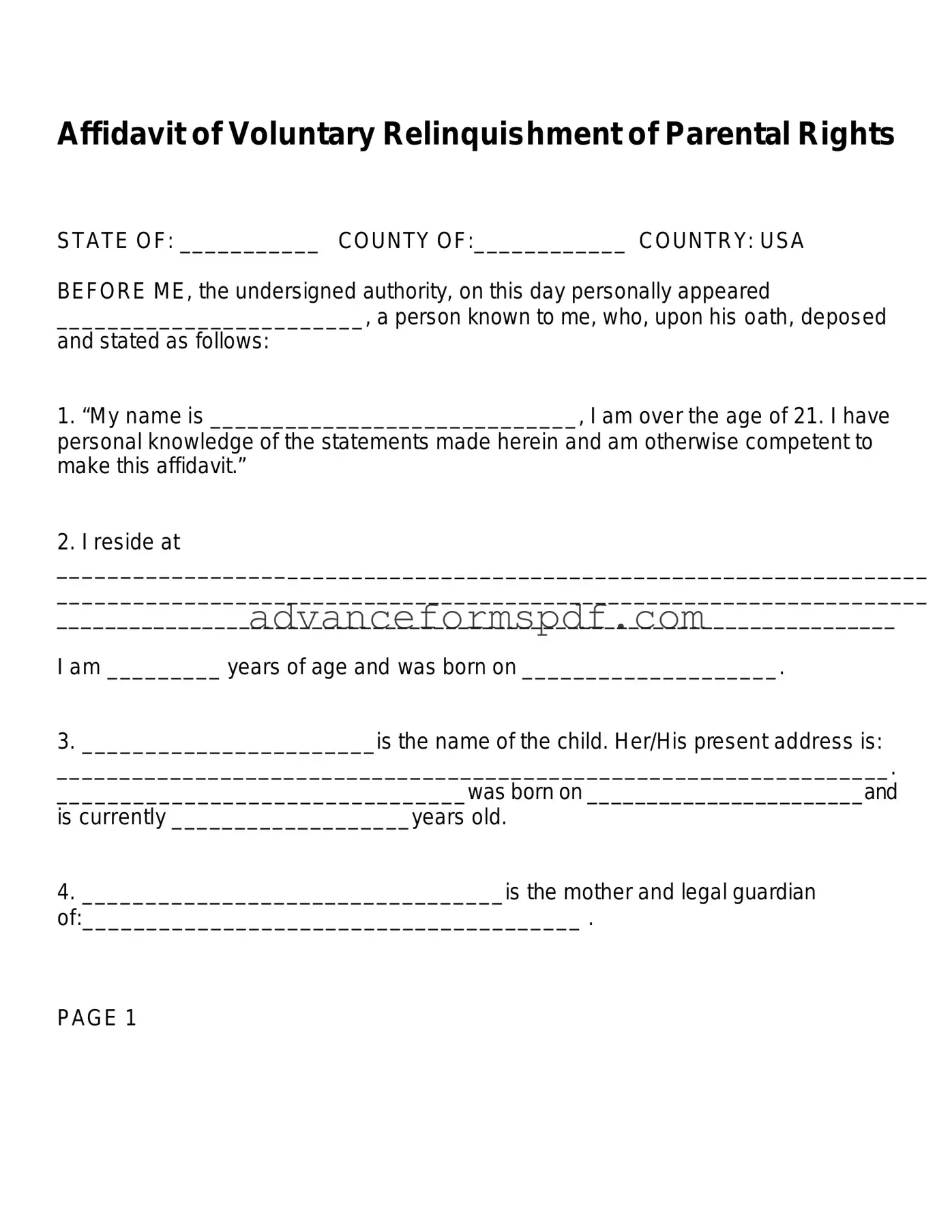 Download Affidavit Parental Rights Form in PDF
