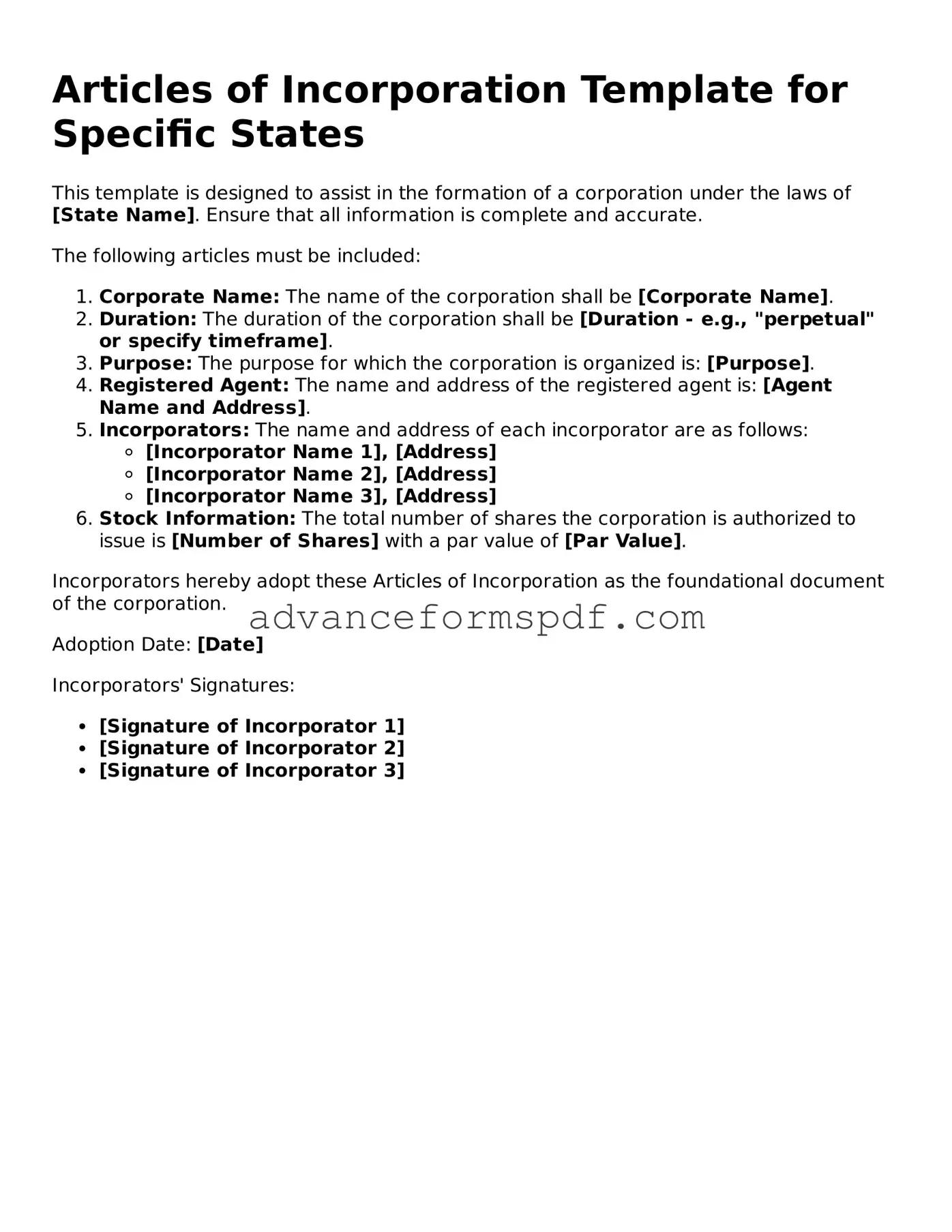 Free Articles of Incorporation Document