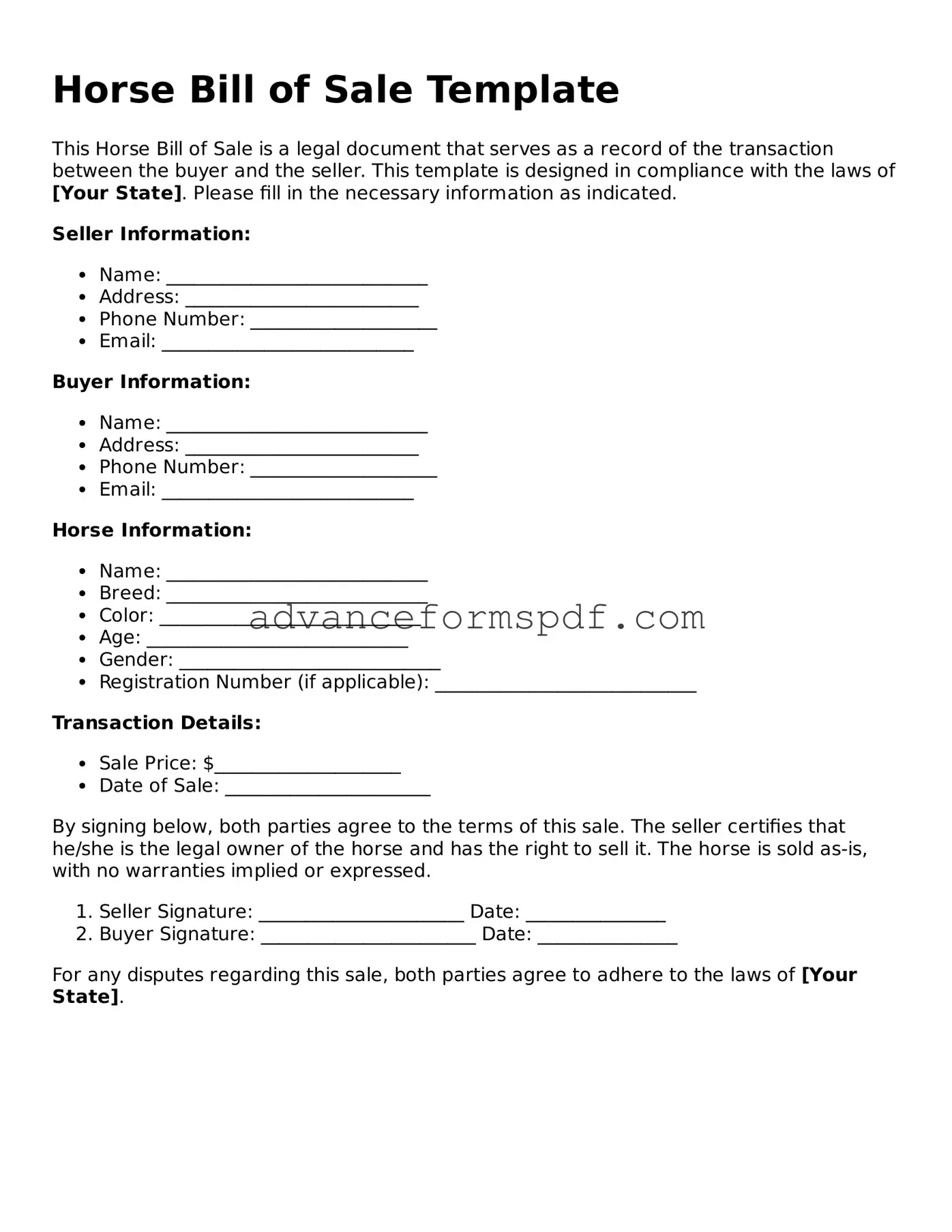 Free Horse Bill of Sale Document