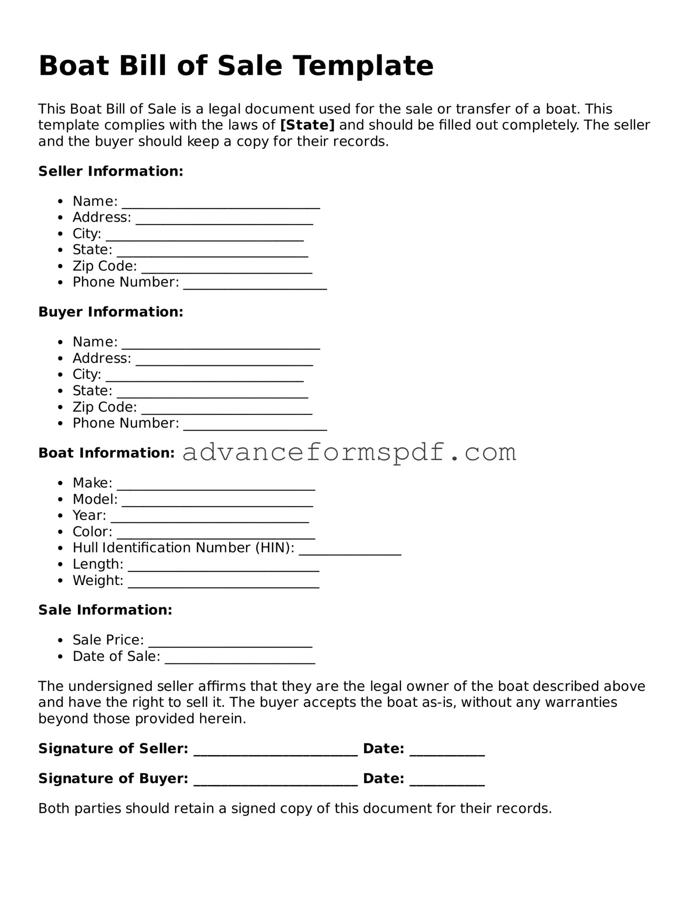Free Boat Bill of Sale Document