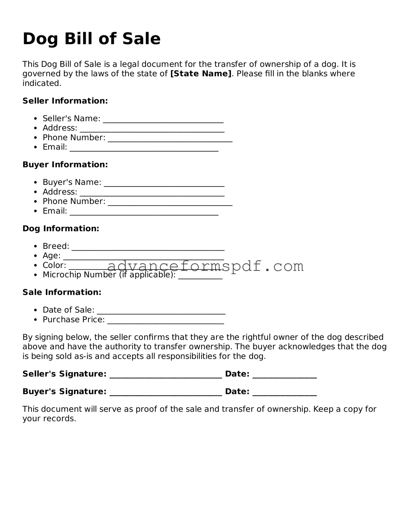 Free Dog Bill of Sale Document