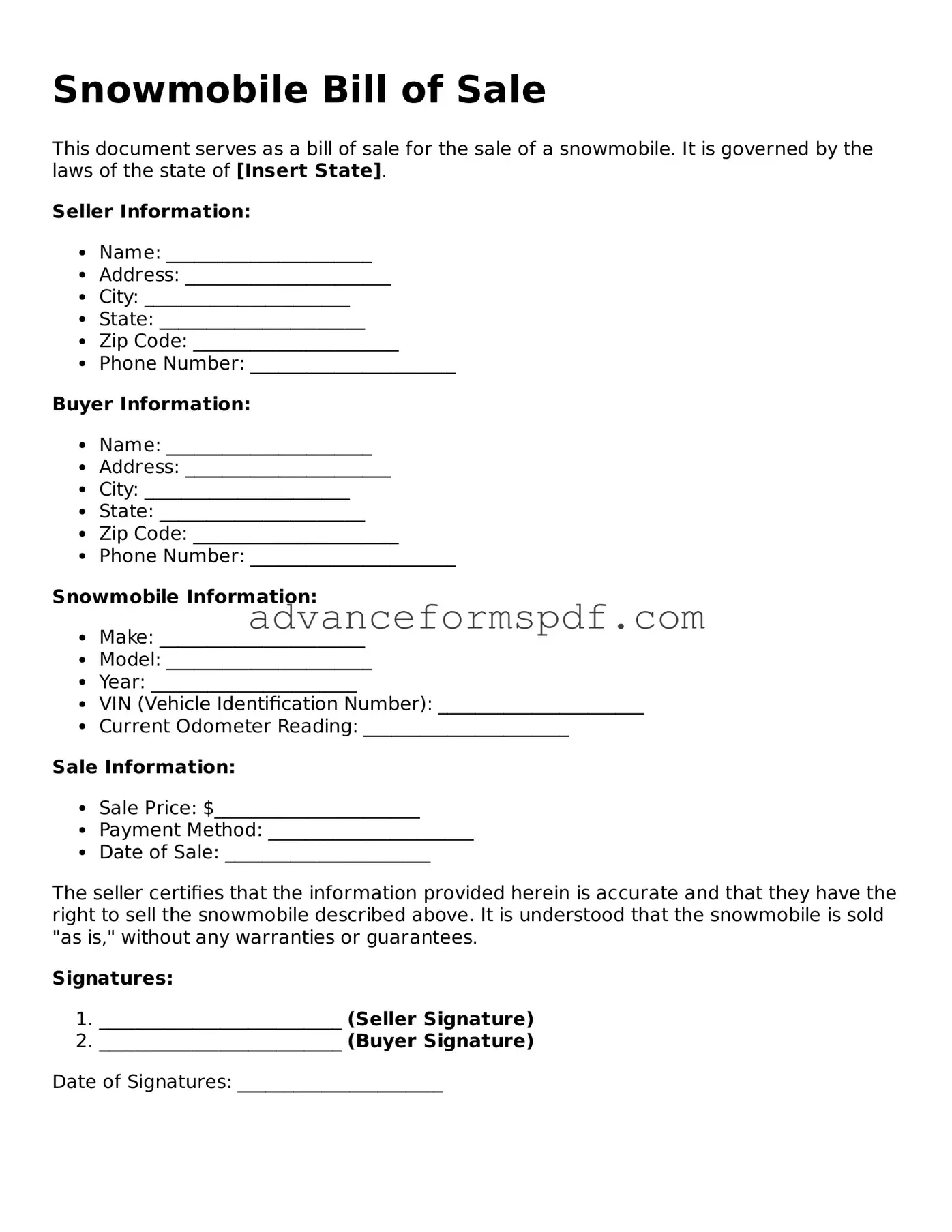 Free Snowmobile Bill of Sale Document