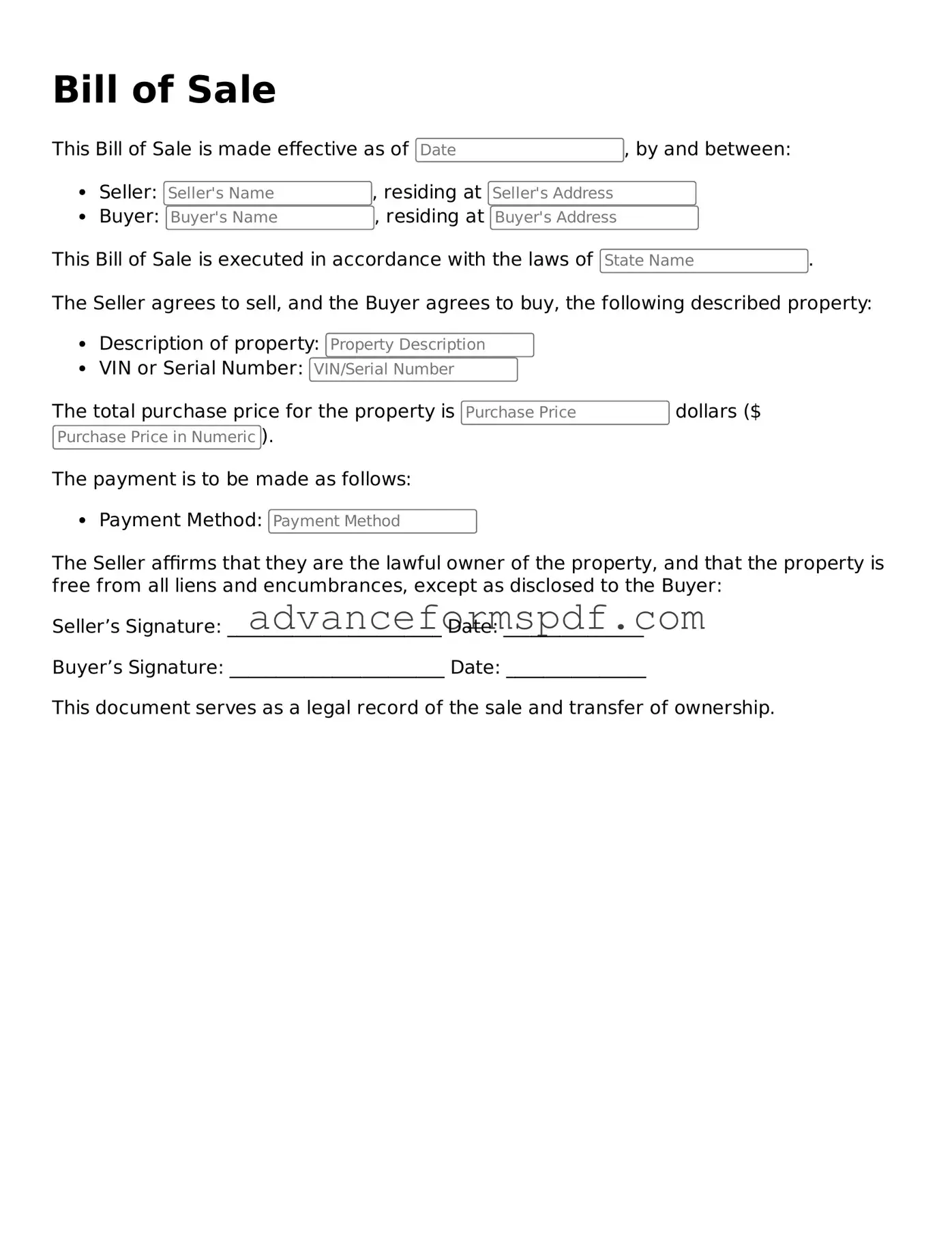 Free Bill of Sale Document