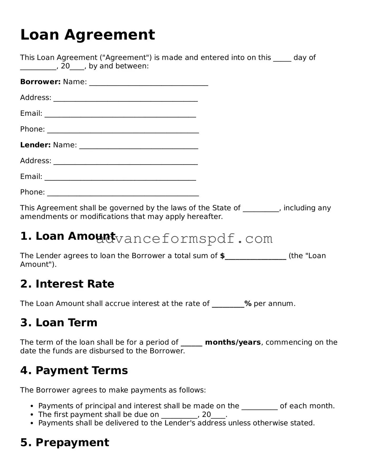 Free Loan Agreement Document