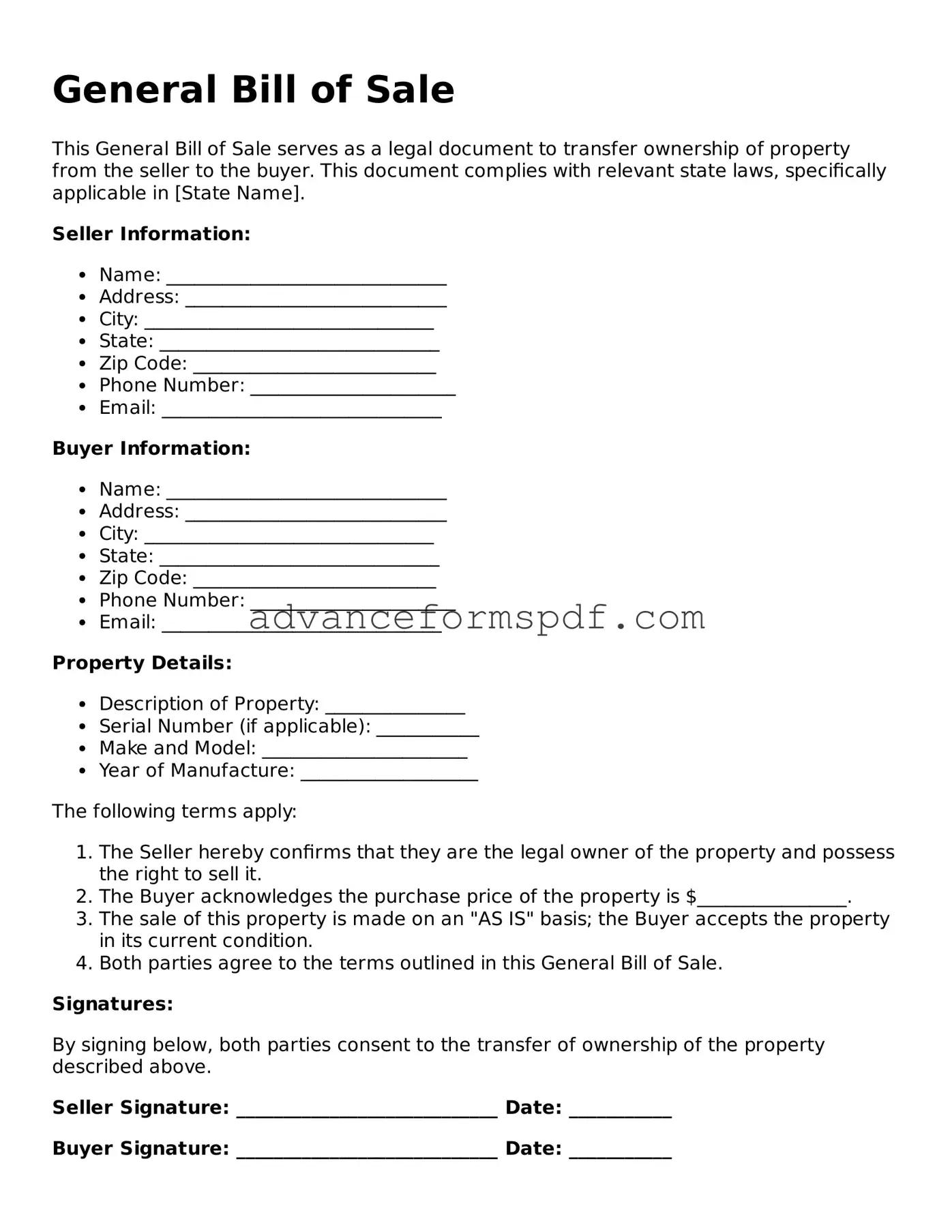 Free General Bill of Sale Document