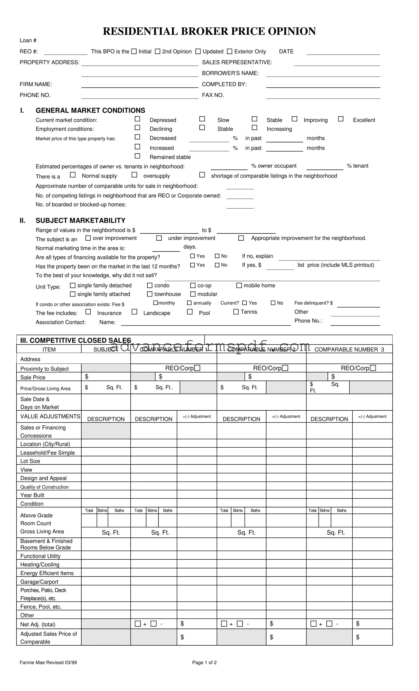 Download Broker Price Opinion Form in PDF