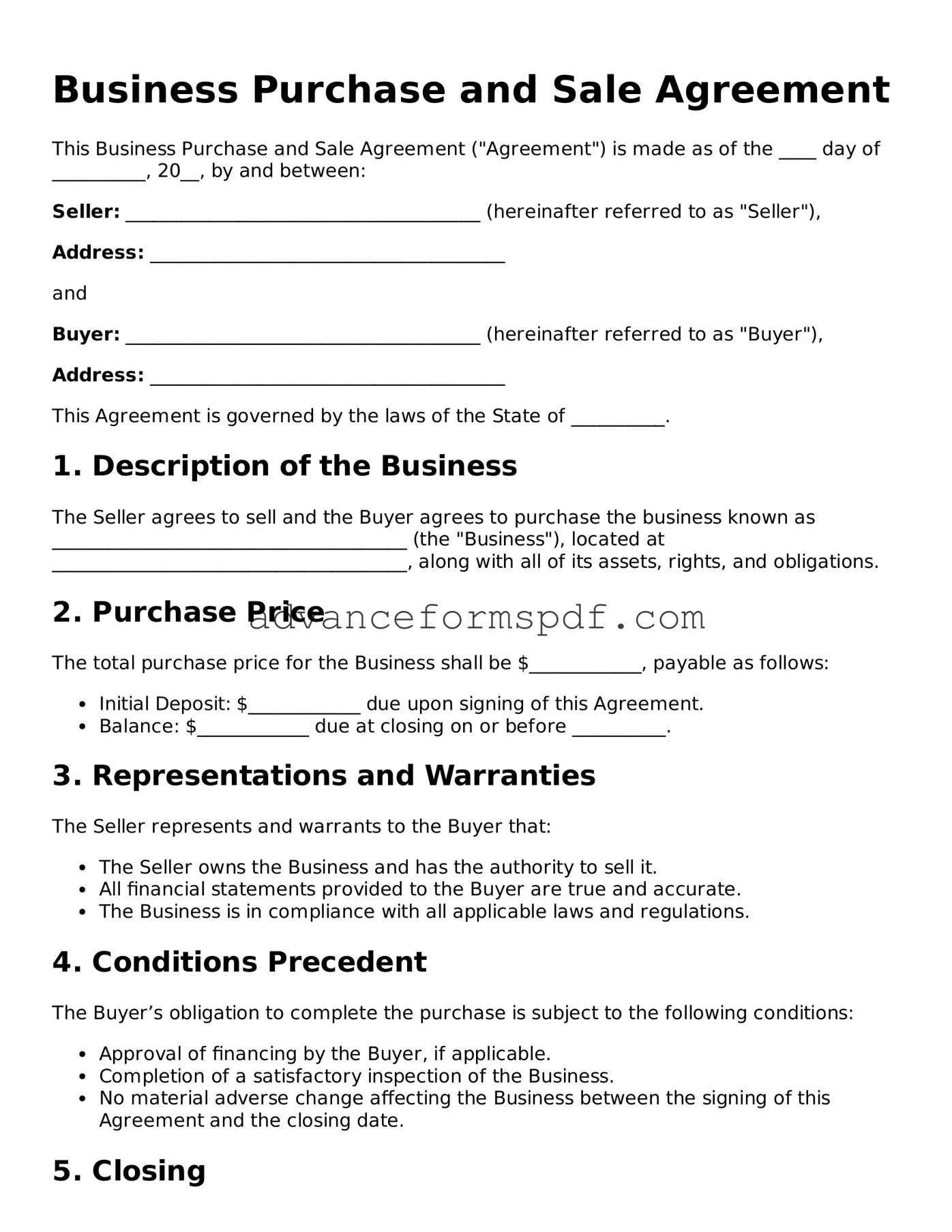 Free Business Purchase and Sale Agreement Document