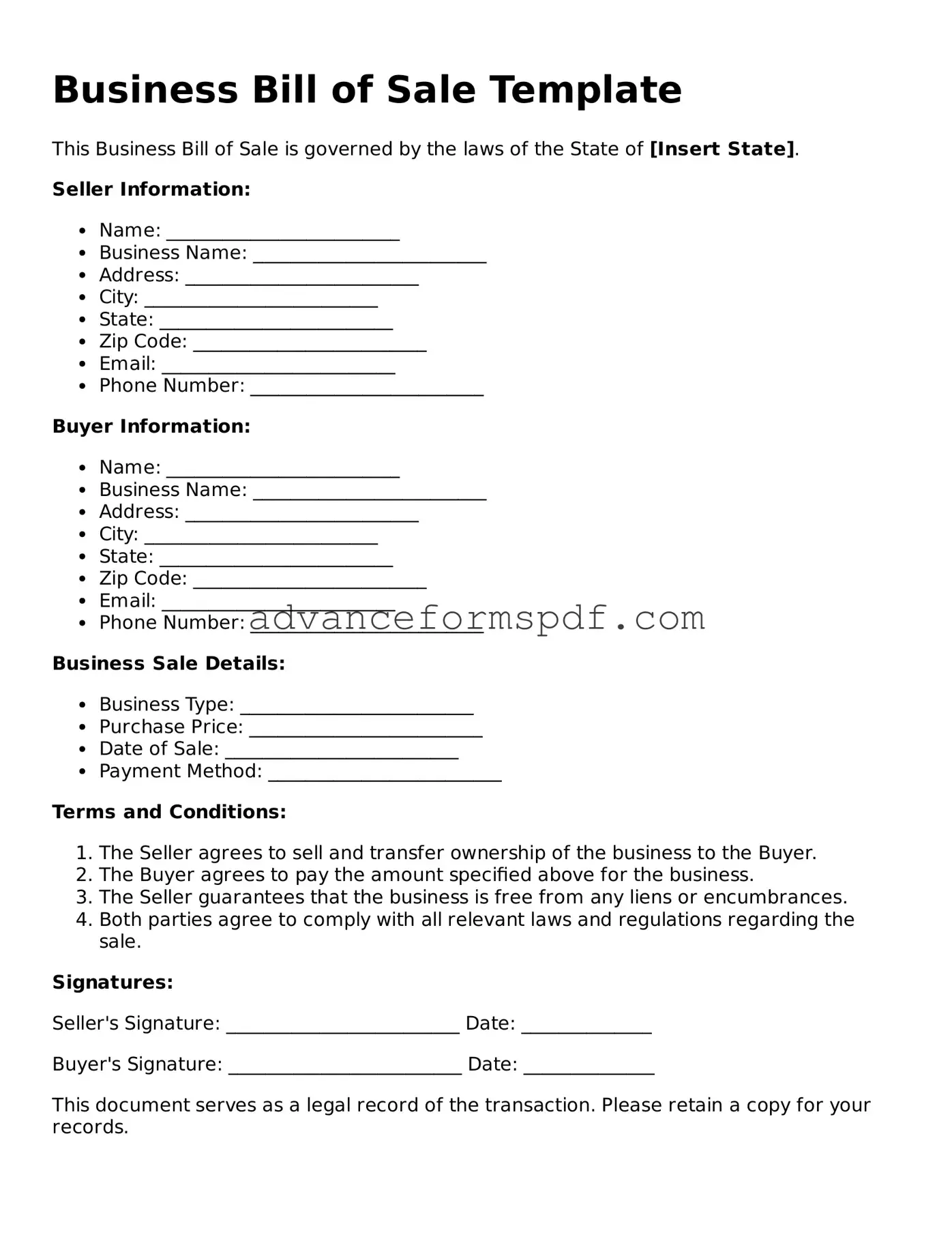 Free Business Bill of Sale Document