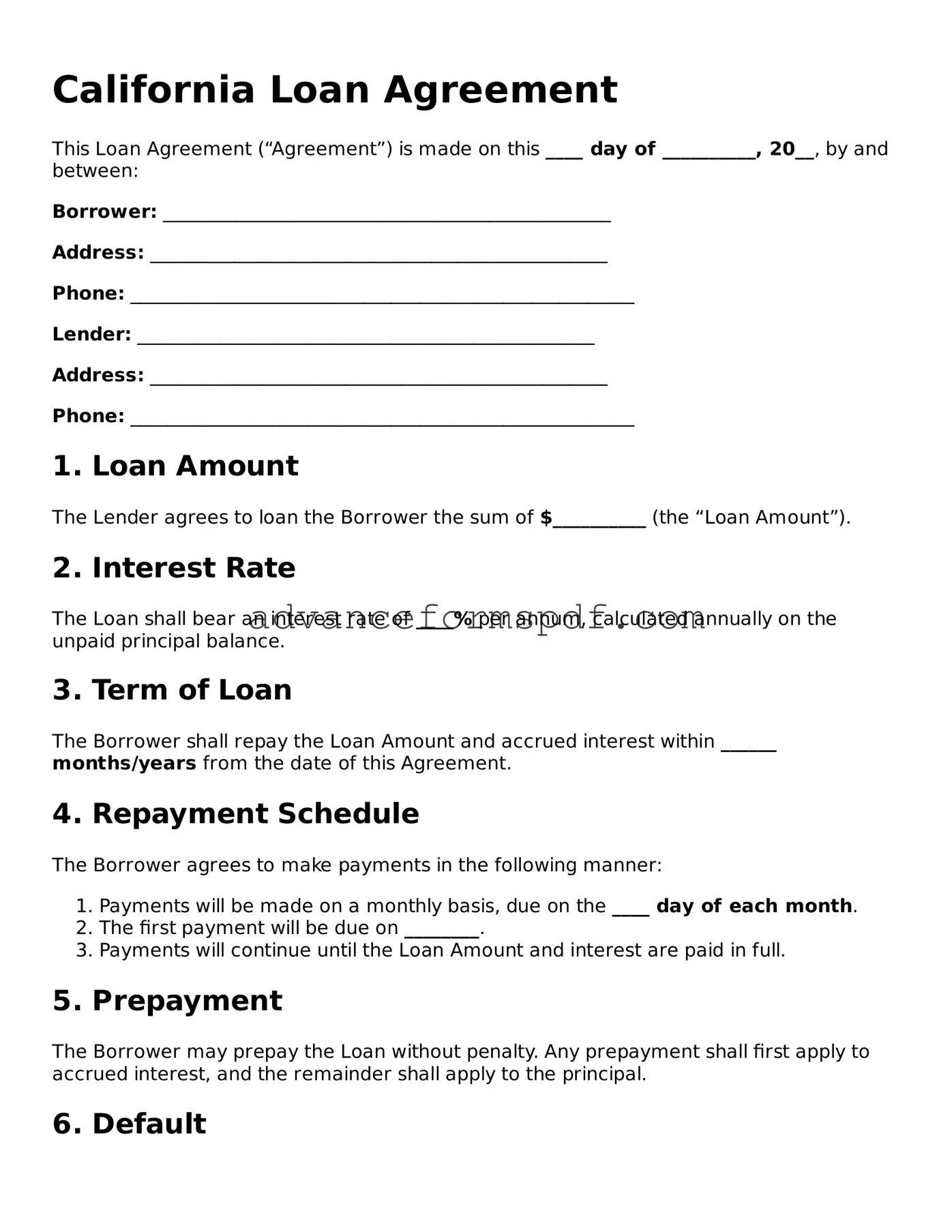 Valid Loan Agreement Form for the State of California