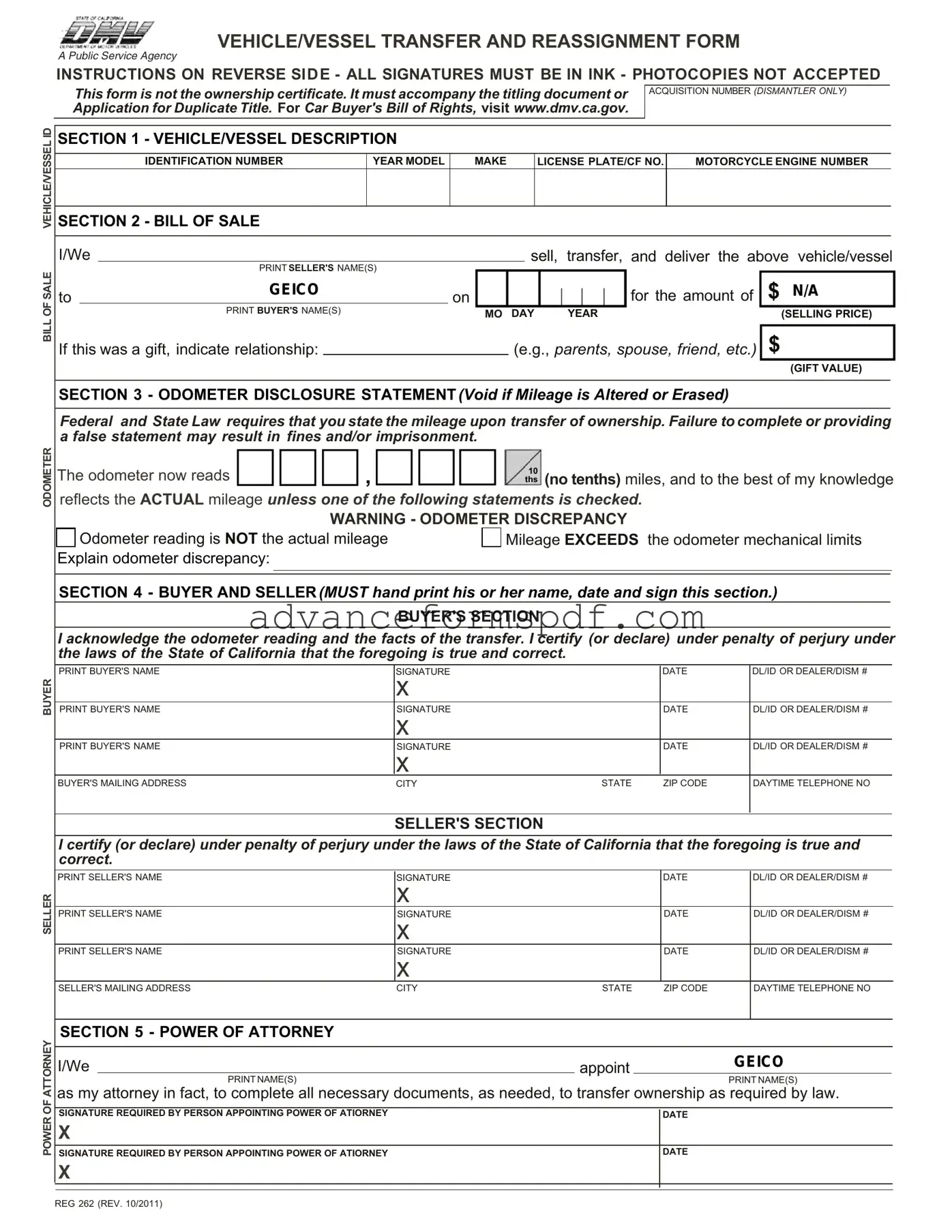 Download California Fotm Reg 262 Form in PDF