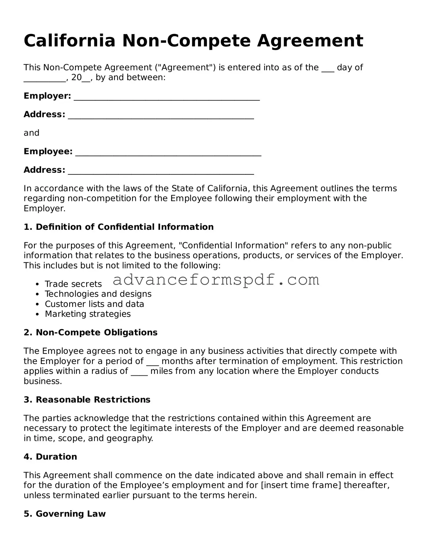 Valid Non-compete Agreement Form for the State of California