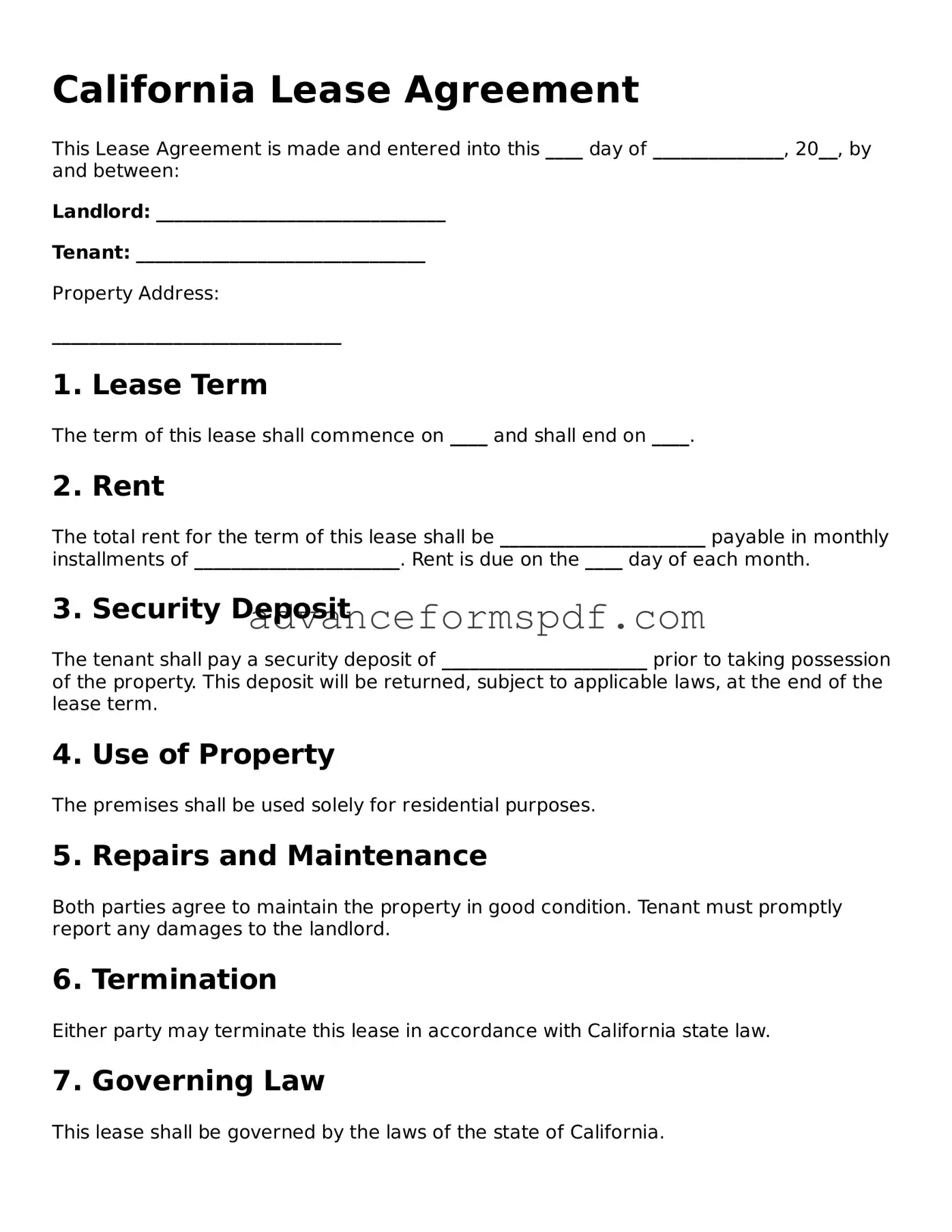 Valid Lease Agreement Form for the State of California