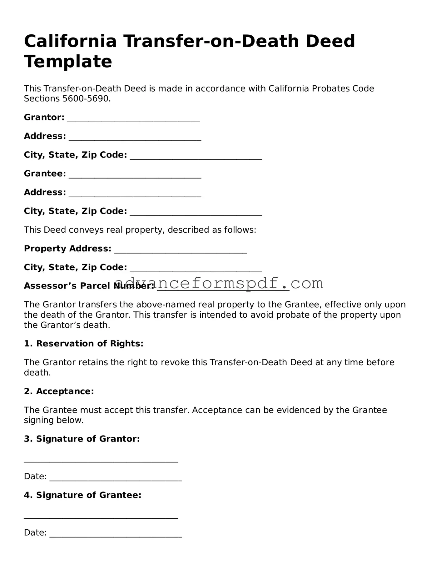 Valid Transfer-on-Death Deed Form for the State of California