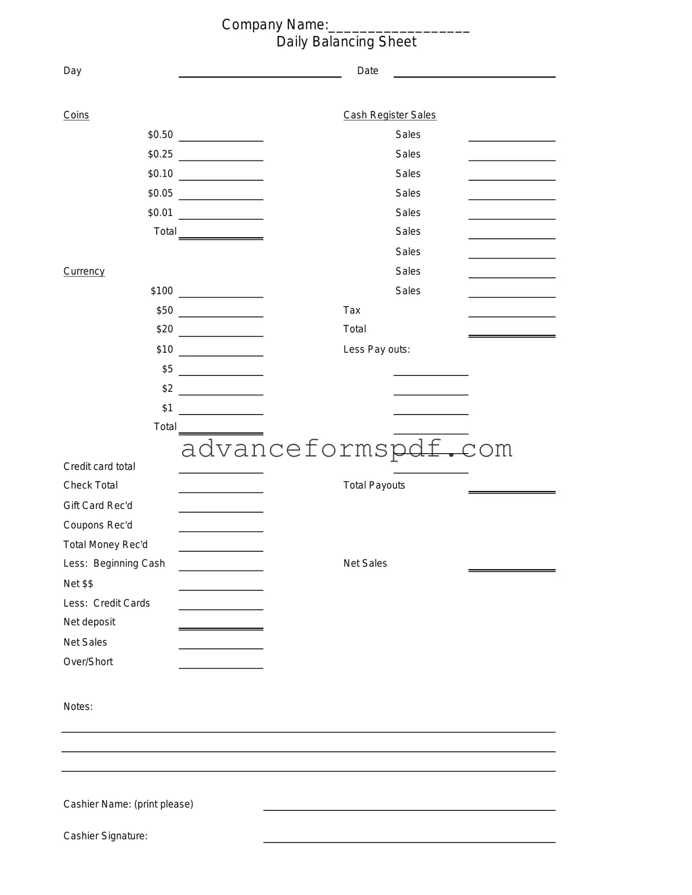 Download Cash Drawer Count Sheet Form in PDF