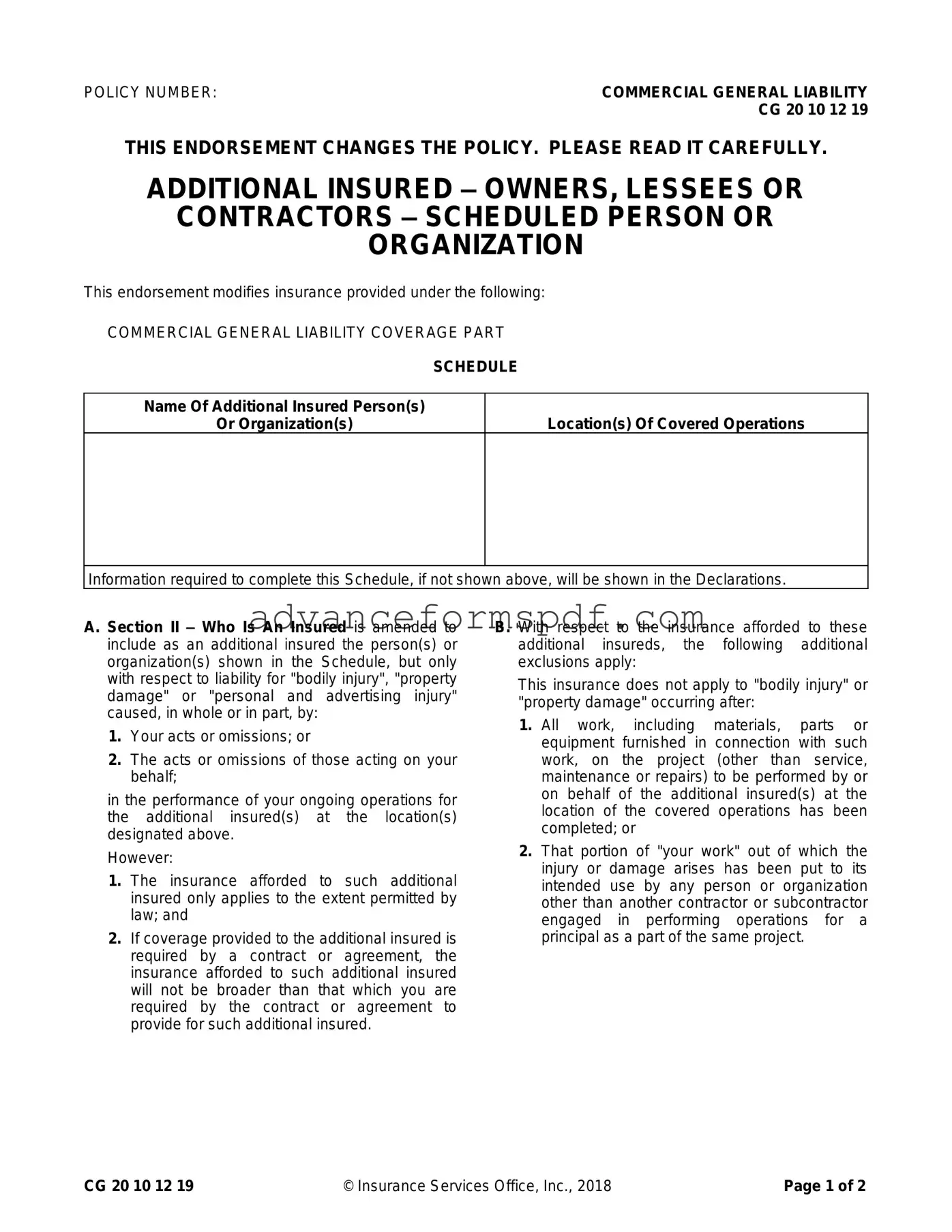 Download Cg 20 10 07 04 Liability Endorsement Form in PDF