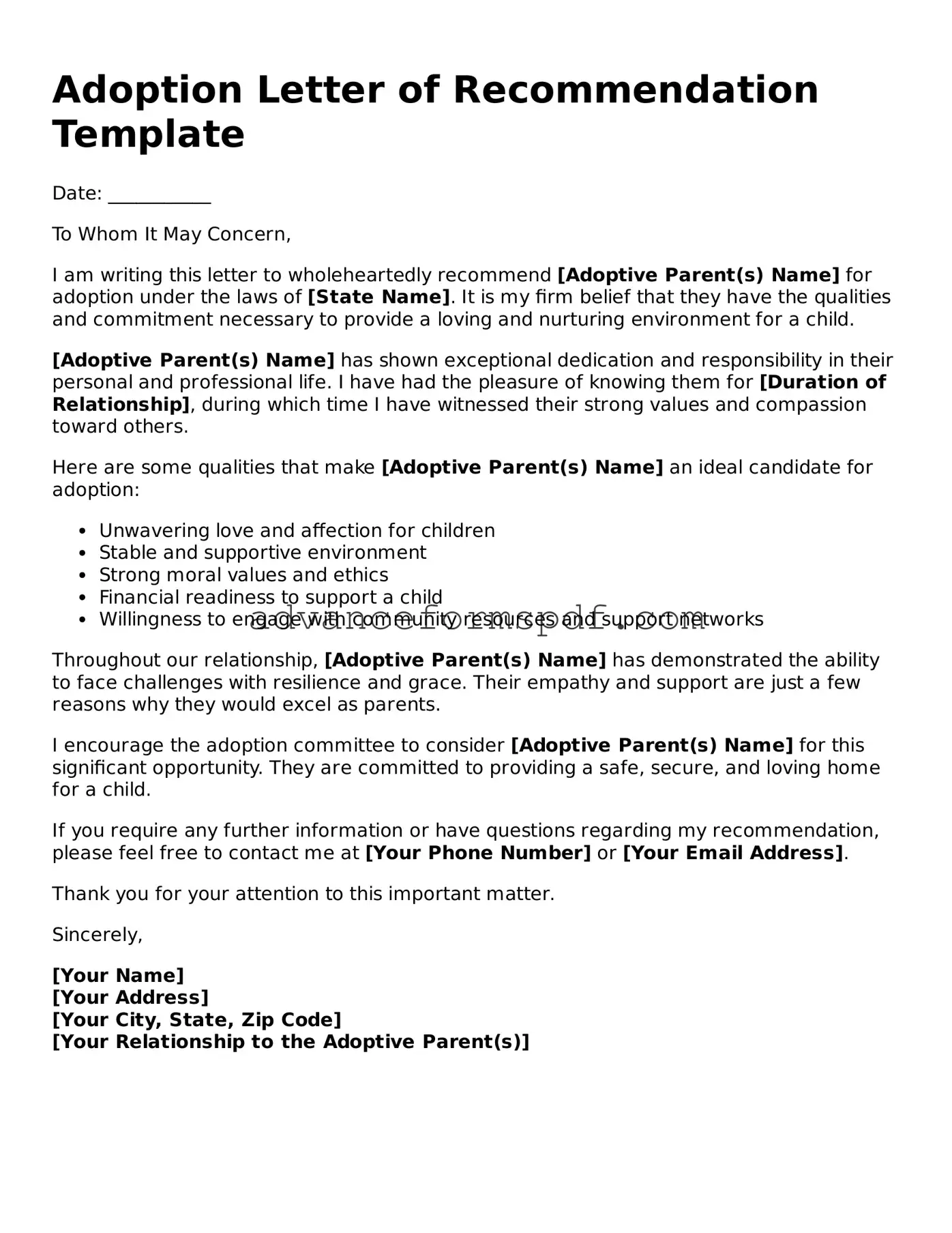 Free Adoption Letter of Recommendation Document