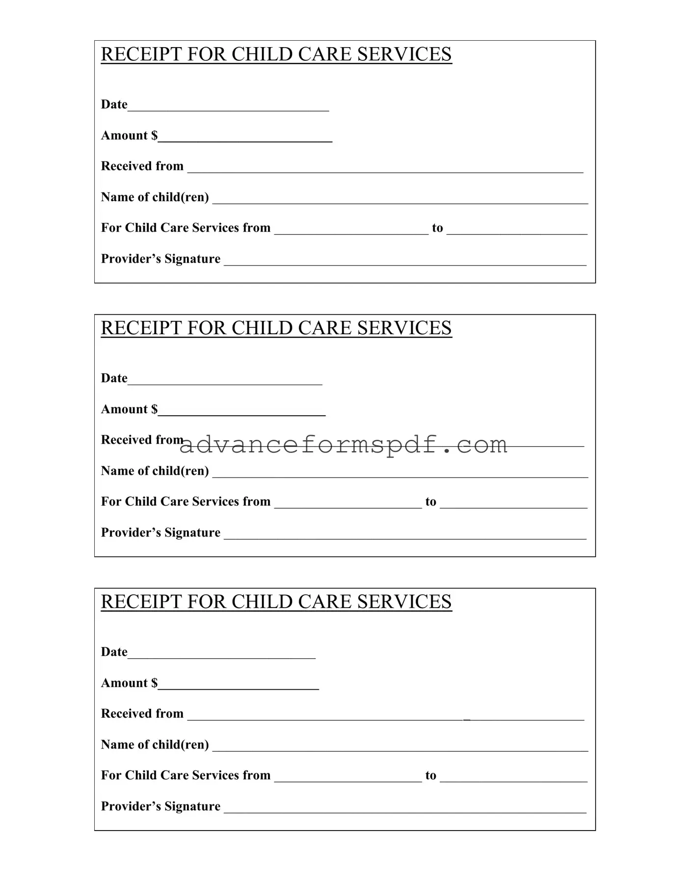 Download Childcare Receipt Form in PDF
