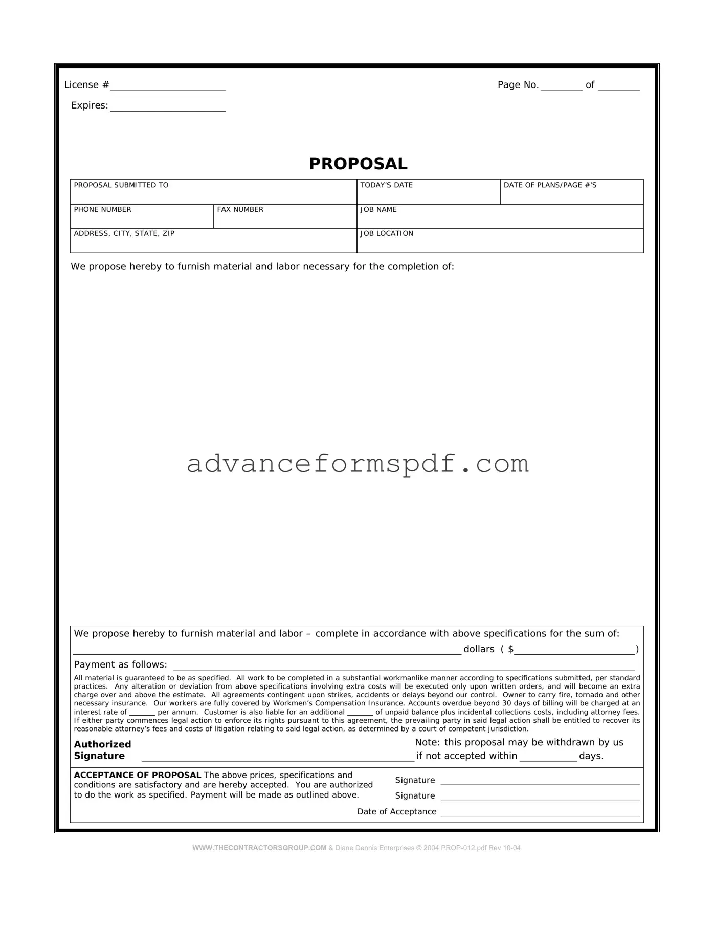 Download Construction proposal form Form in PDF