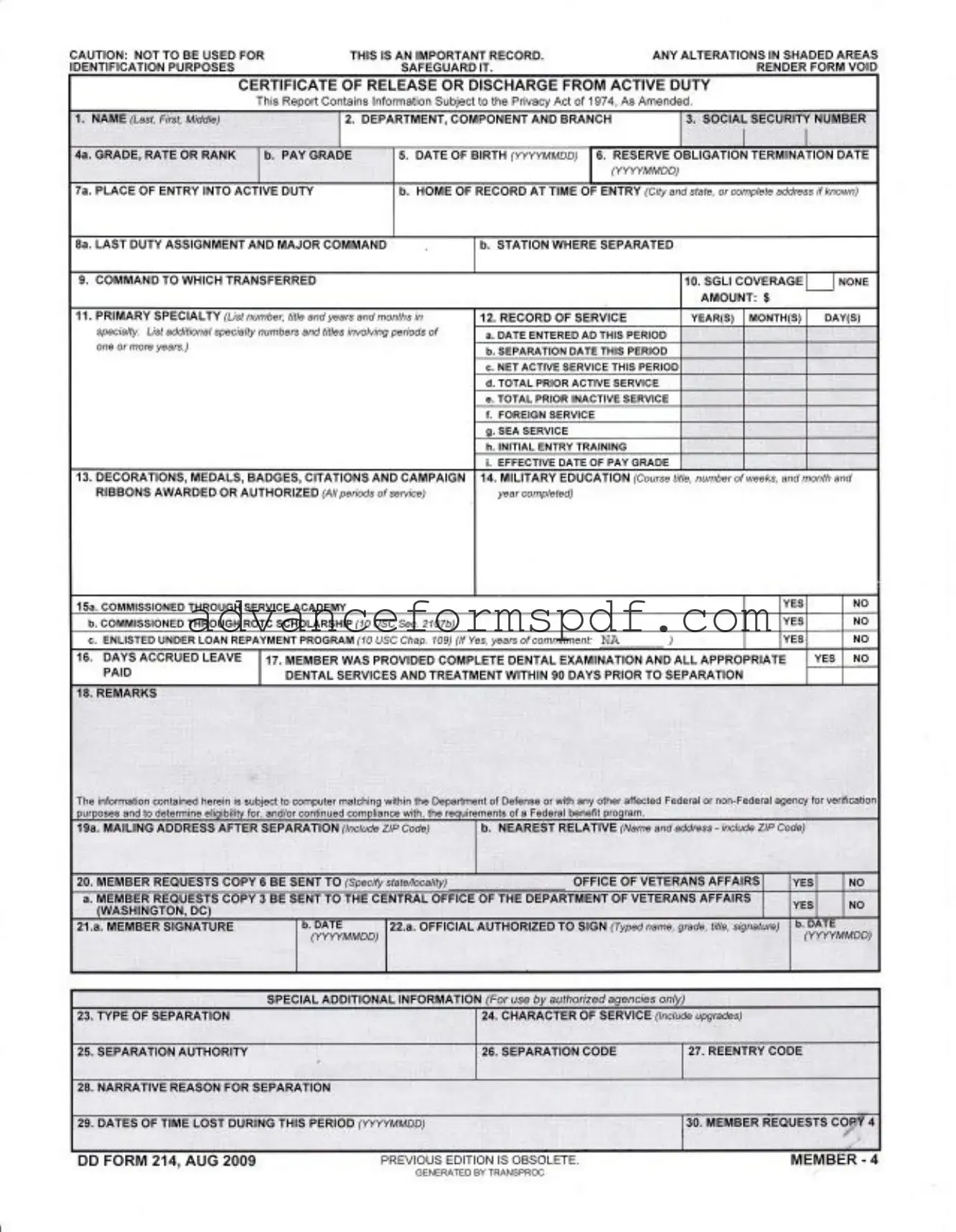 Download Dd 214 Form in PDF