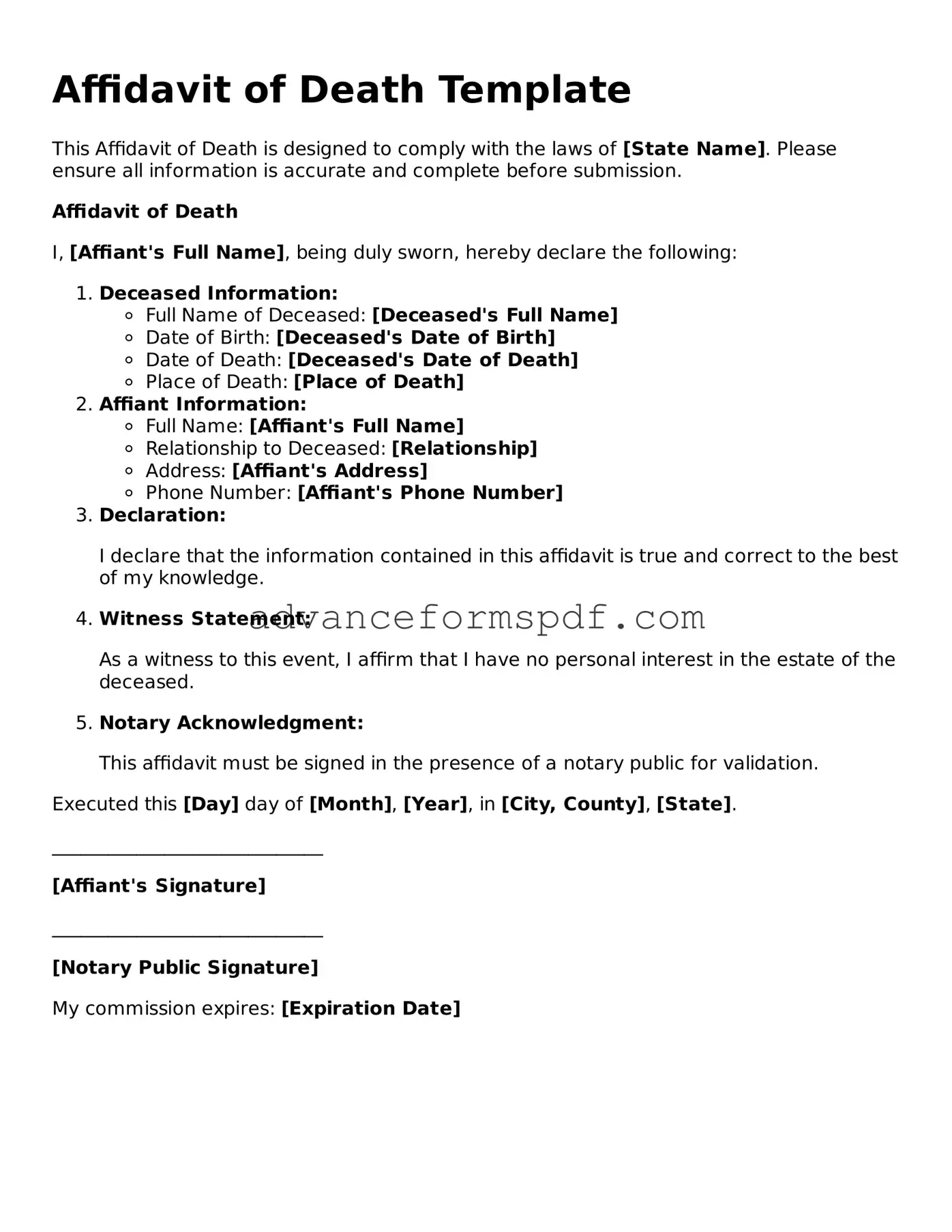 Free Affidavit of Death Document