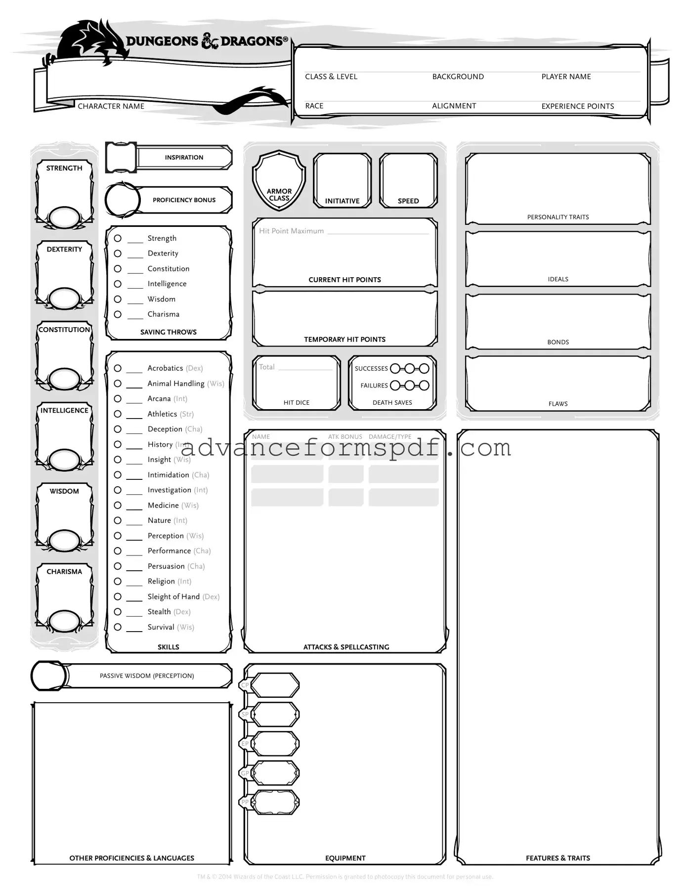 Download Dnd Character Sheet Form in PDF