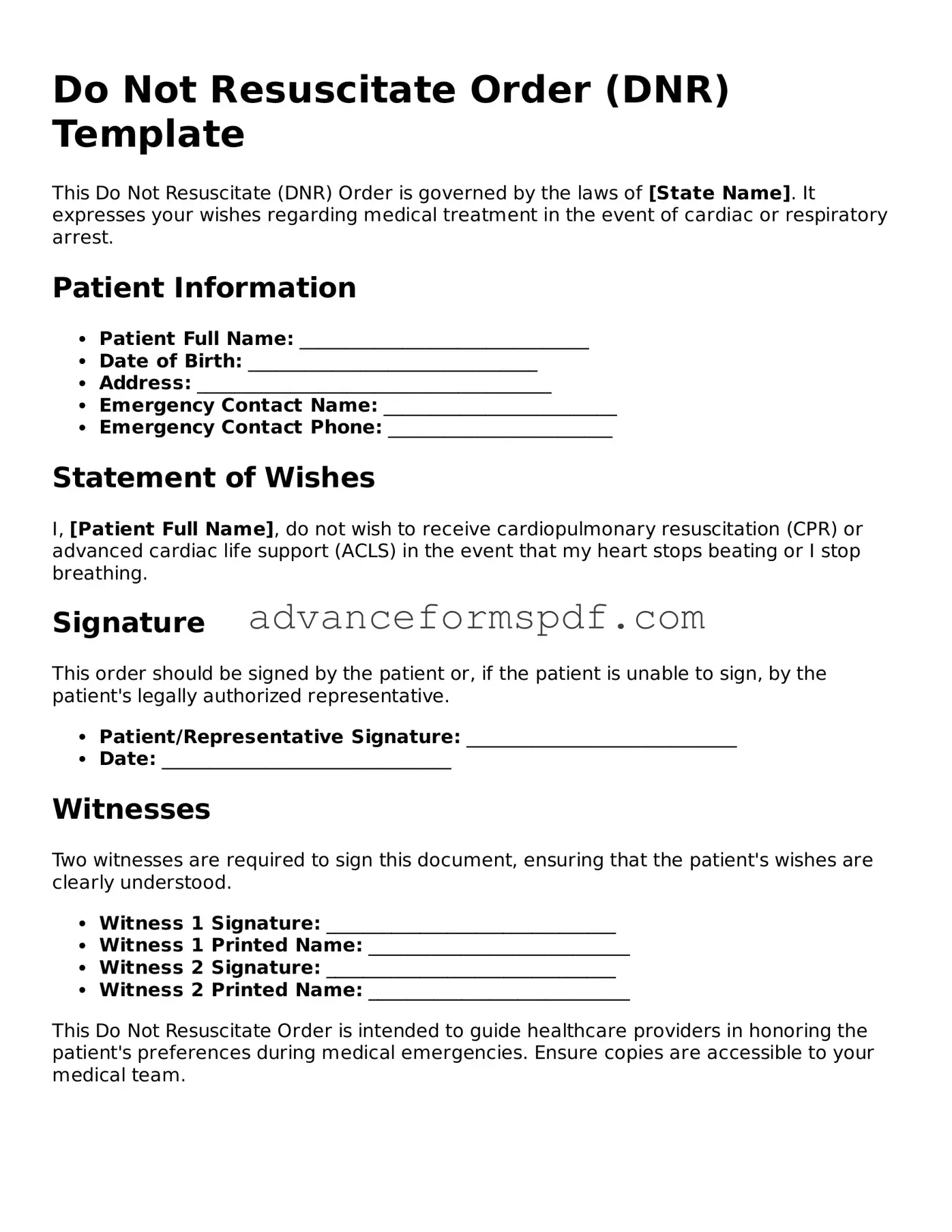 Free Do Not Resuscitate Order Document