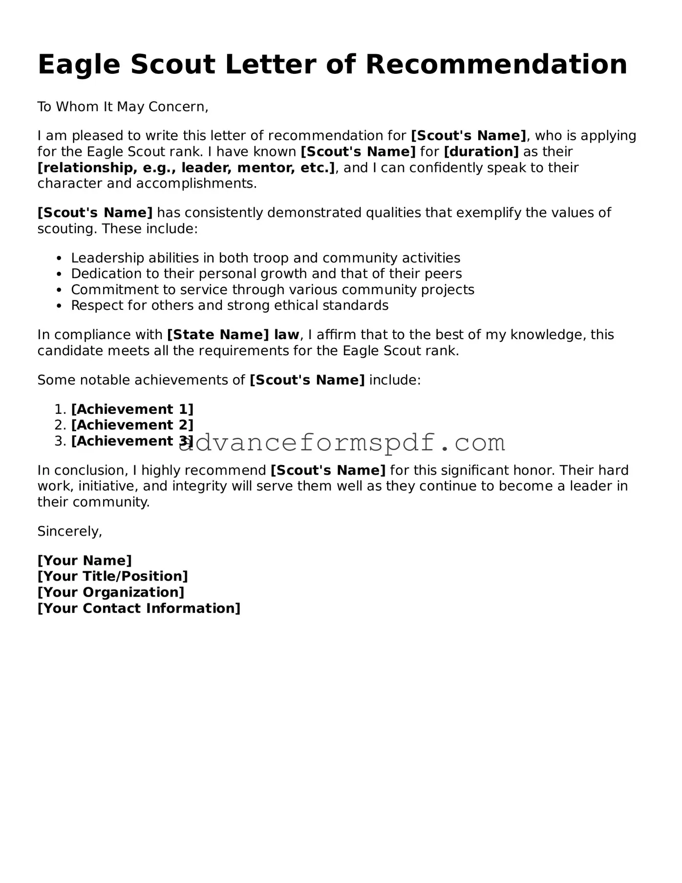 Free Eagle Scout Letter of Recommendation Document