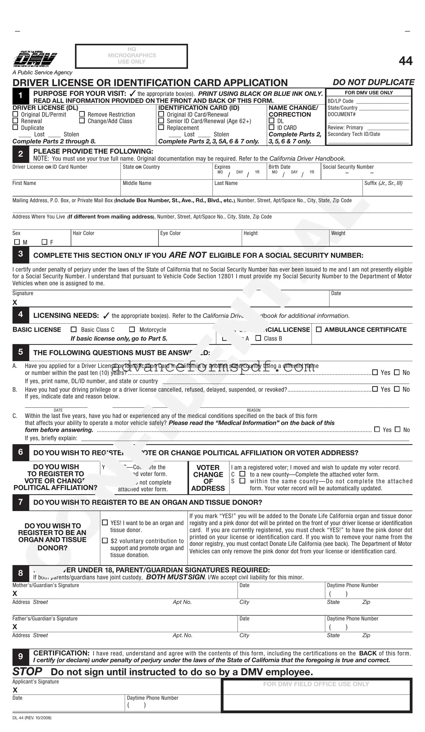 Download Ca Dmv Dl 44 Form in PDF