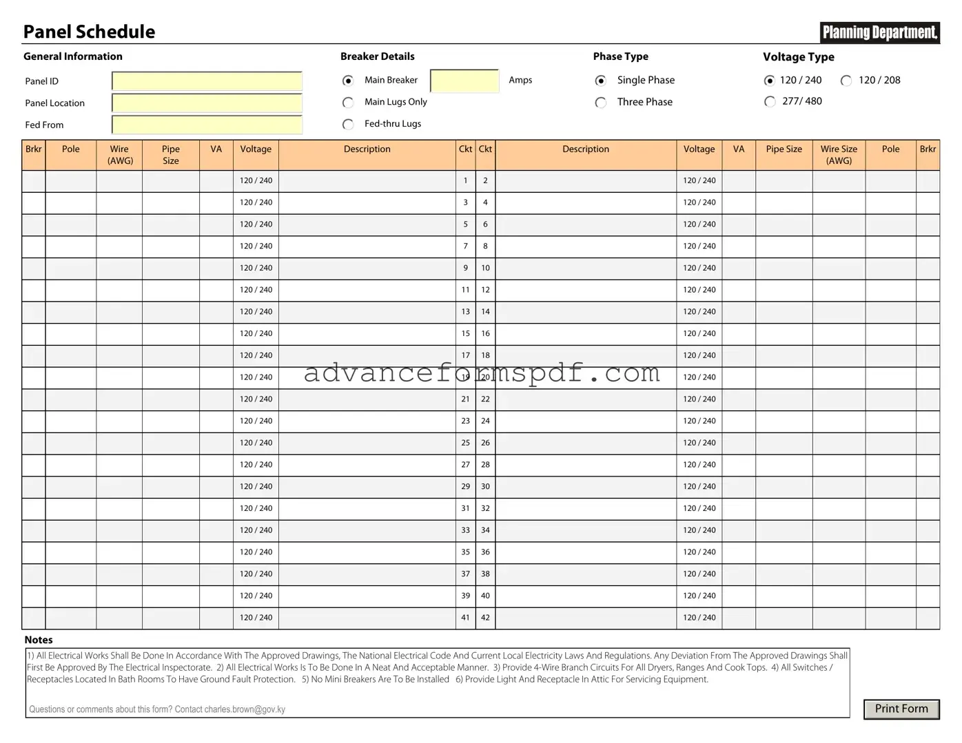 Download Electrical Panel Schedule Form in PDF