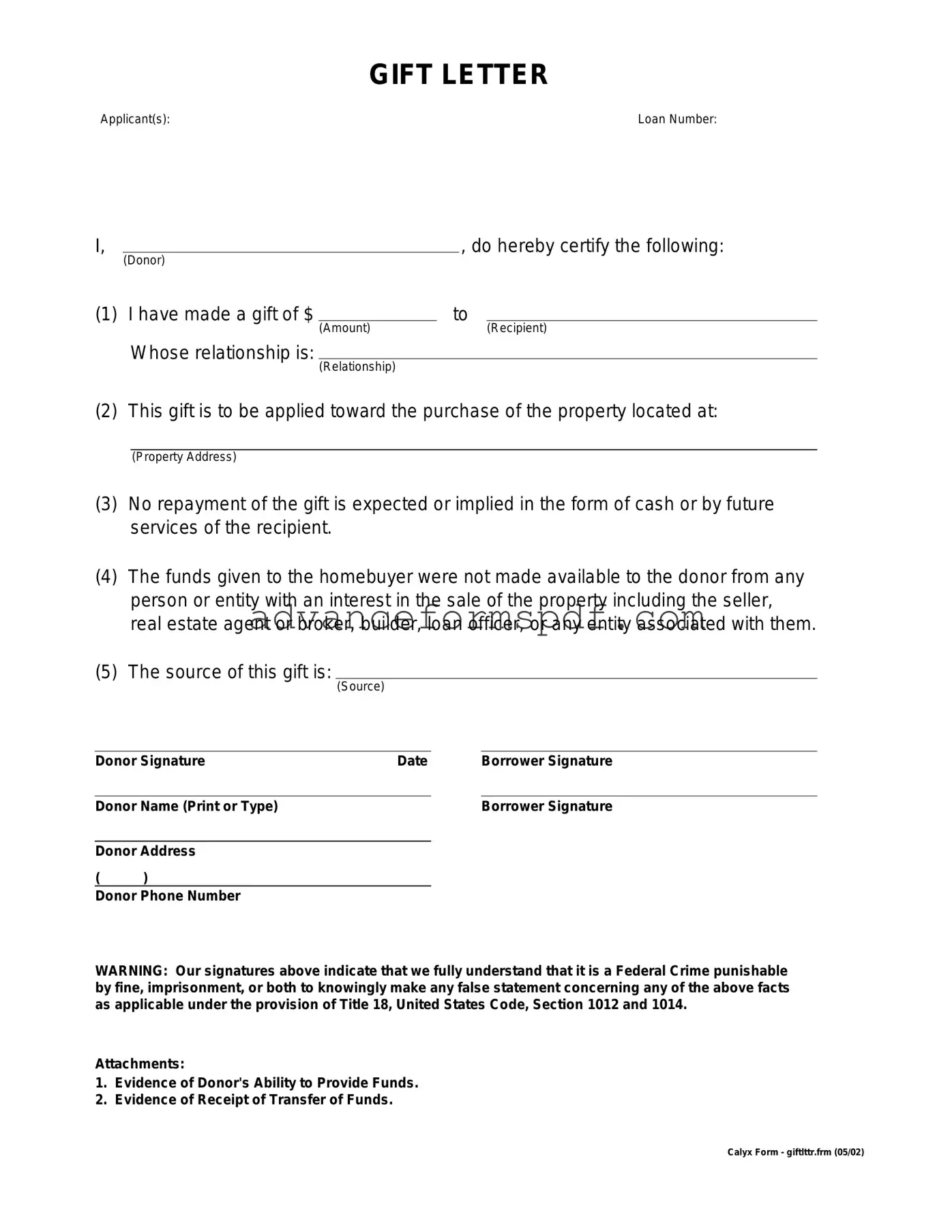 Download Gift Letter Form in PDF