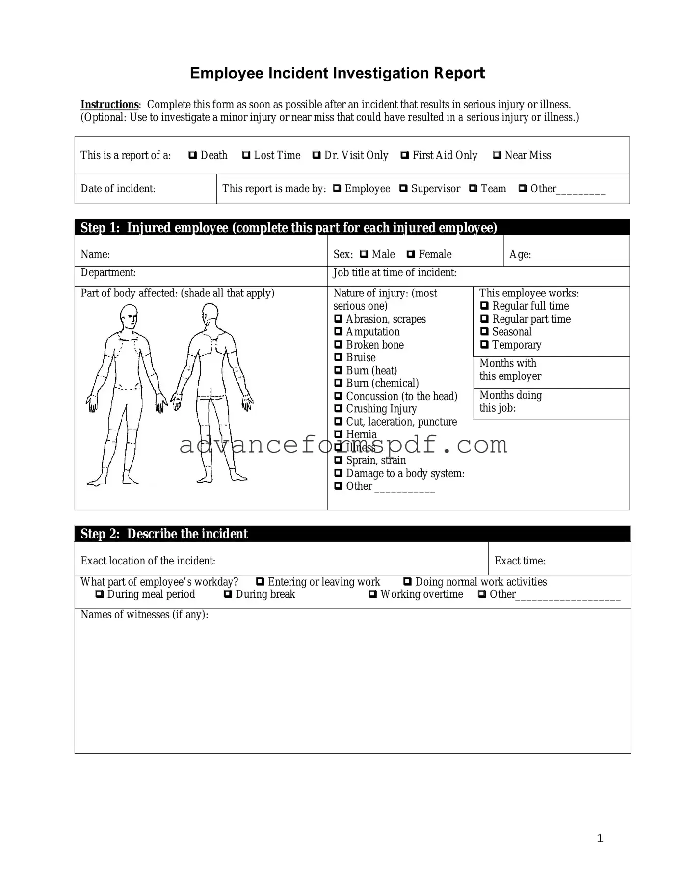 Download Employee Accident Report Form in PDF