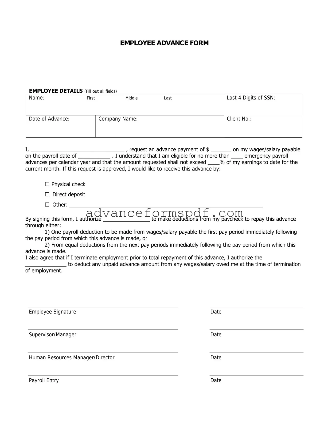 Download Employee Advance Form in PDF