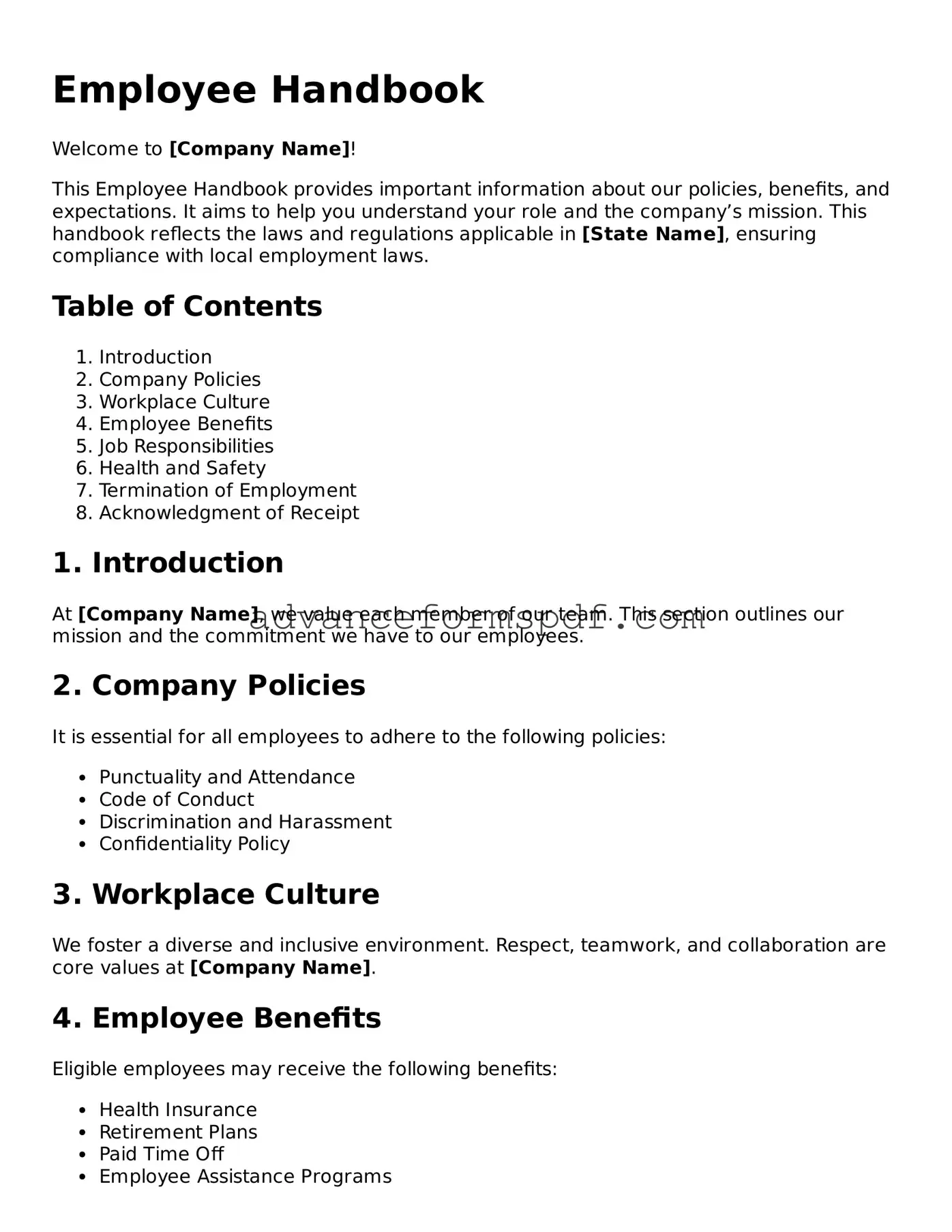 Free Employee Handbook Document