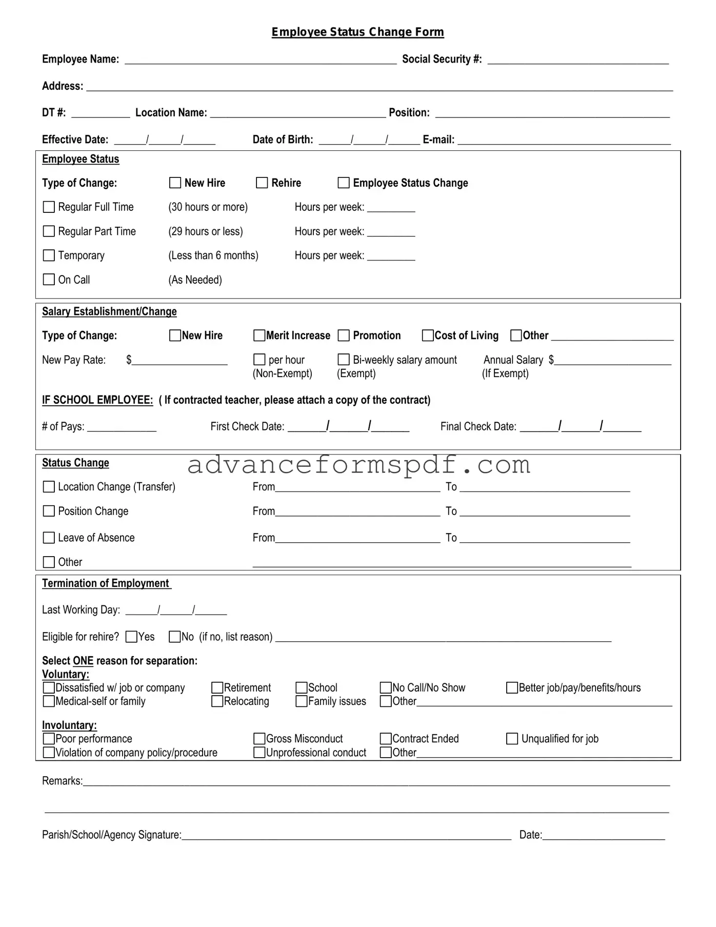 Download Employee Status Change Form in PDF