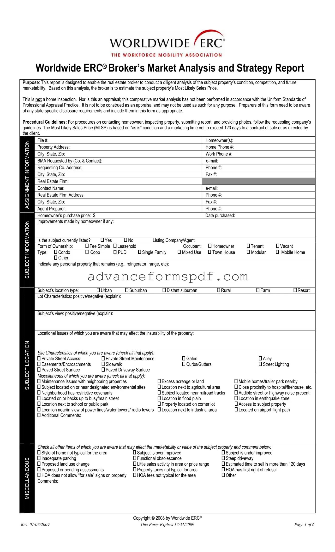Download Erc Broker Market Analysis Form in PDF