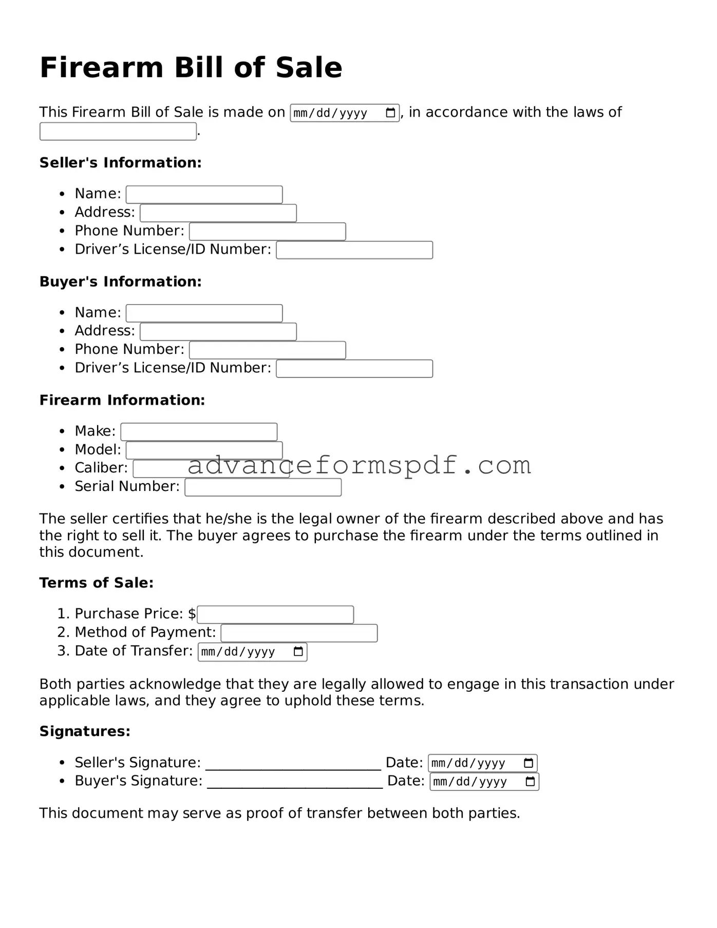 Free Firearm Bill of Sale Document