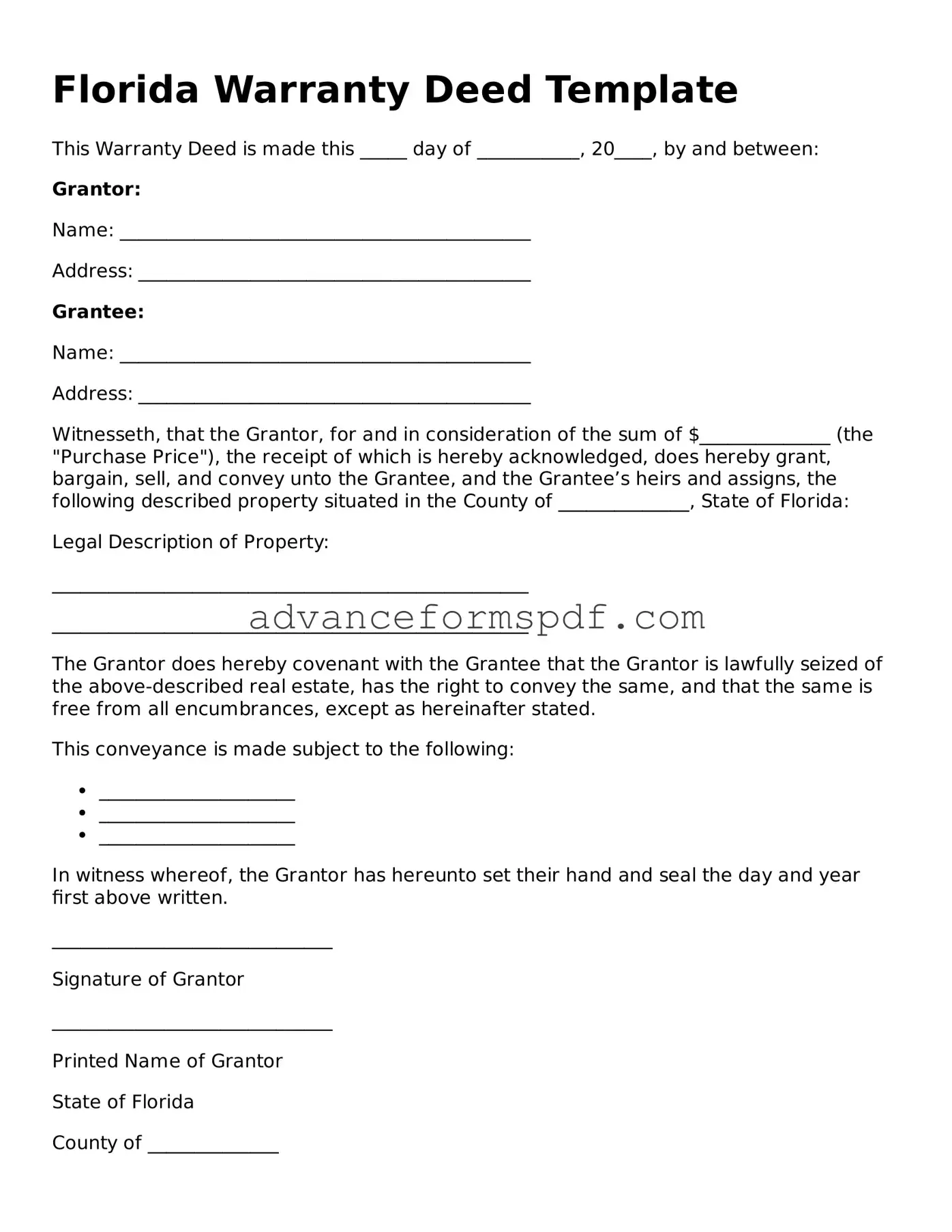 Valid Deed Form for the State of Florida