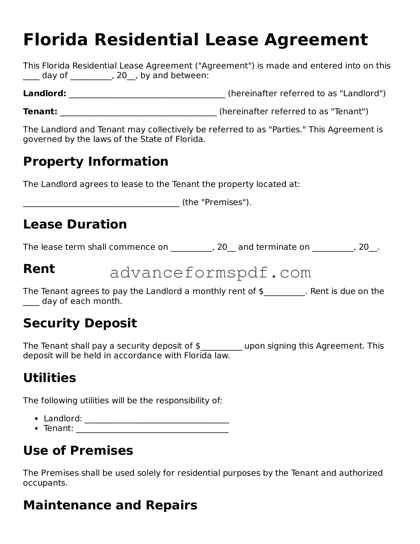 Valid Lease Agreement Form for the State of Florida