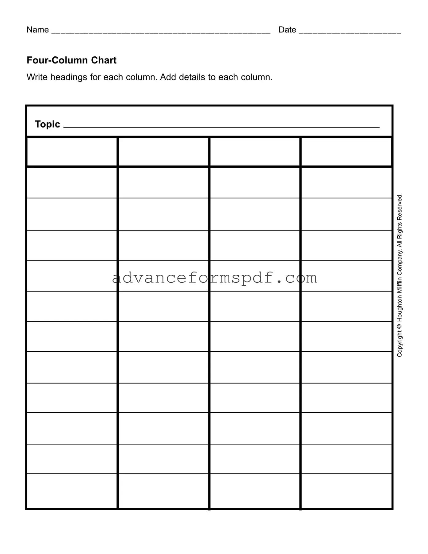 Download Four Column Chart Form in PDF