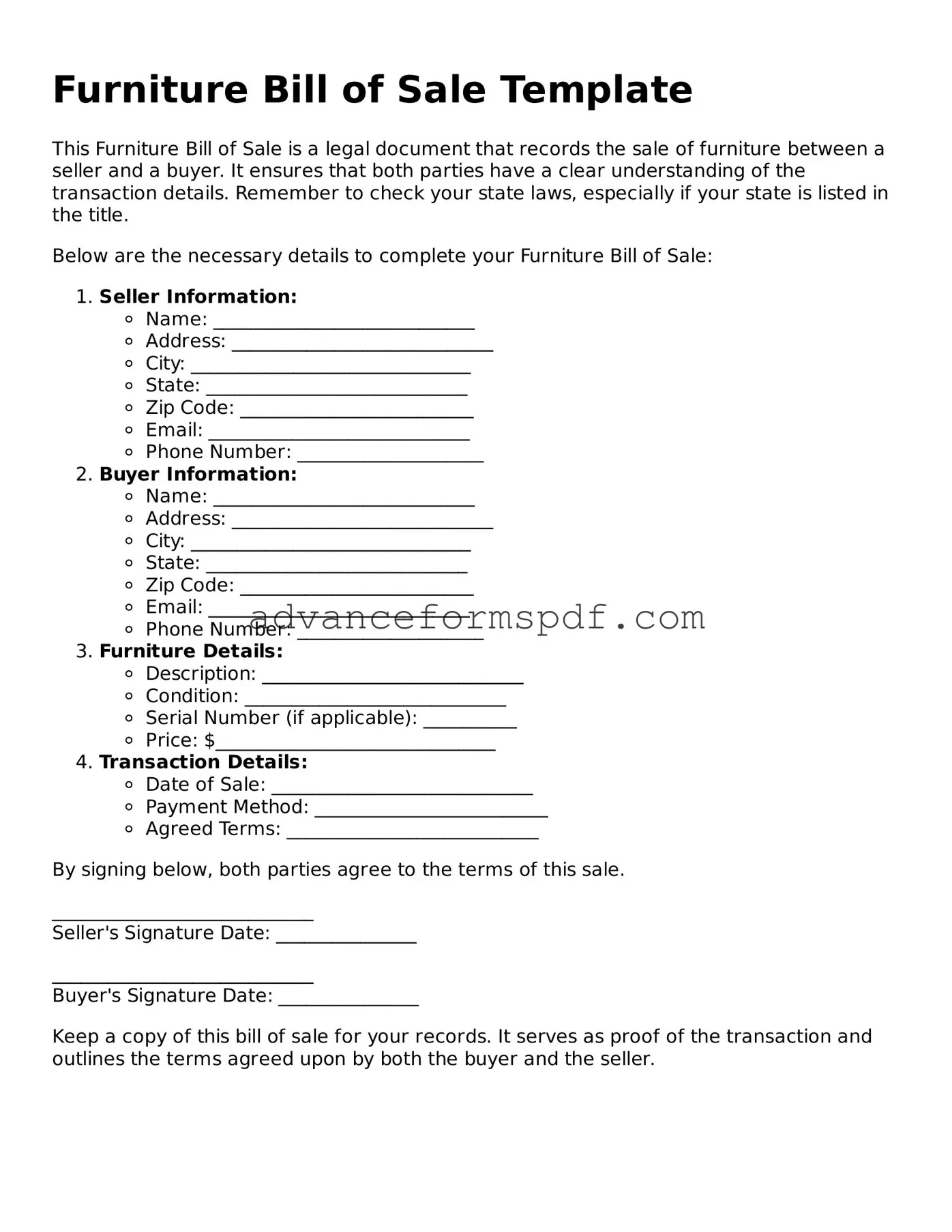 Free Furniture Bill of Sale Document