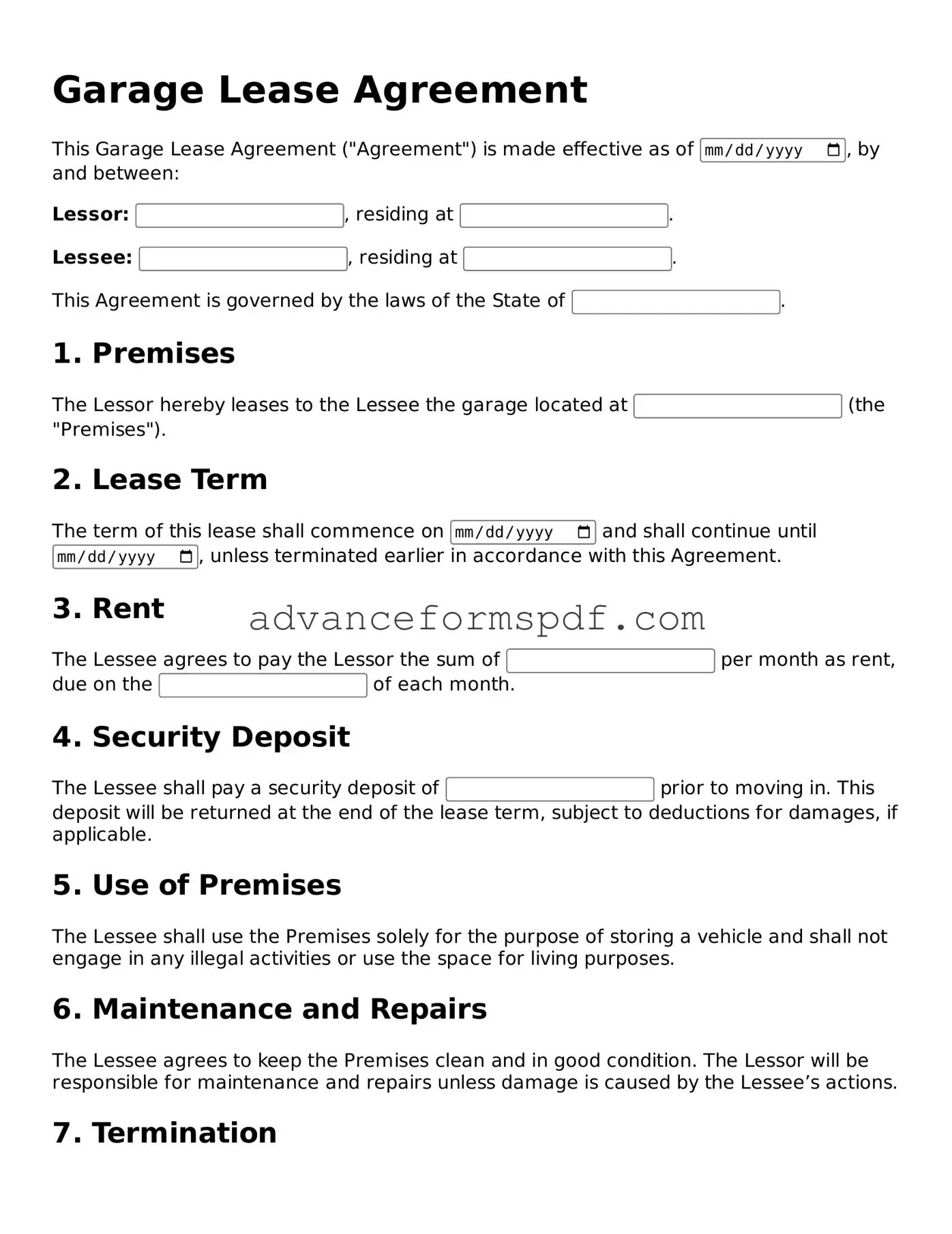 Free Garage Lease Agreement Document
