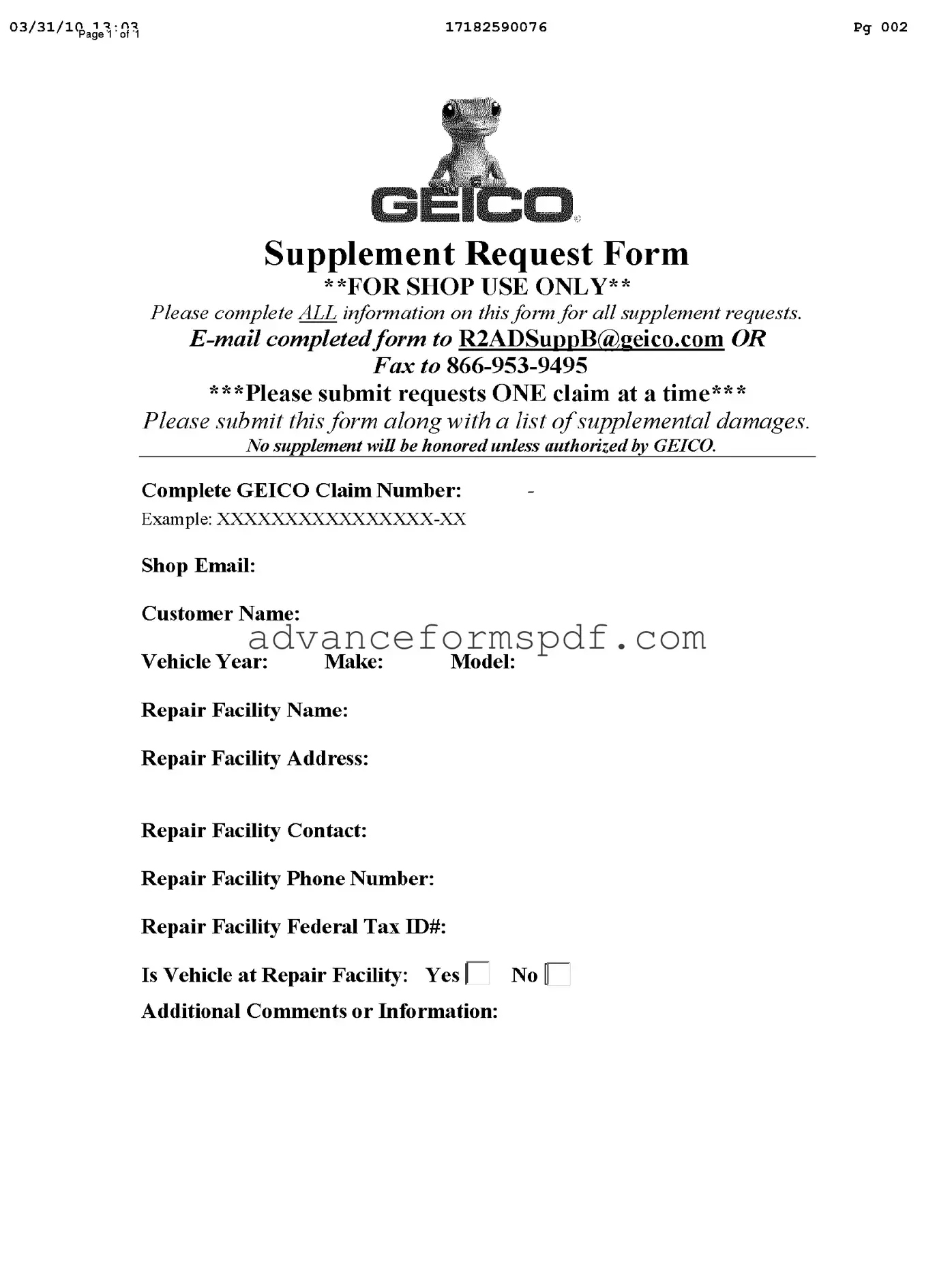 Download Geico Supplement Request Form in PDF