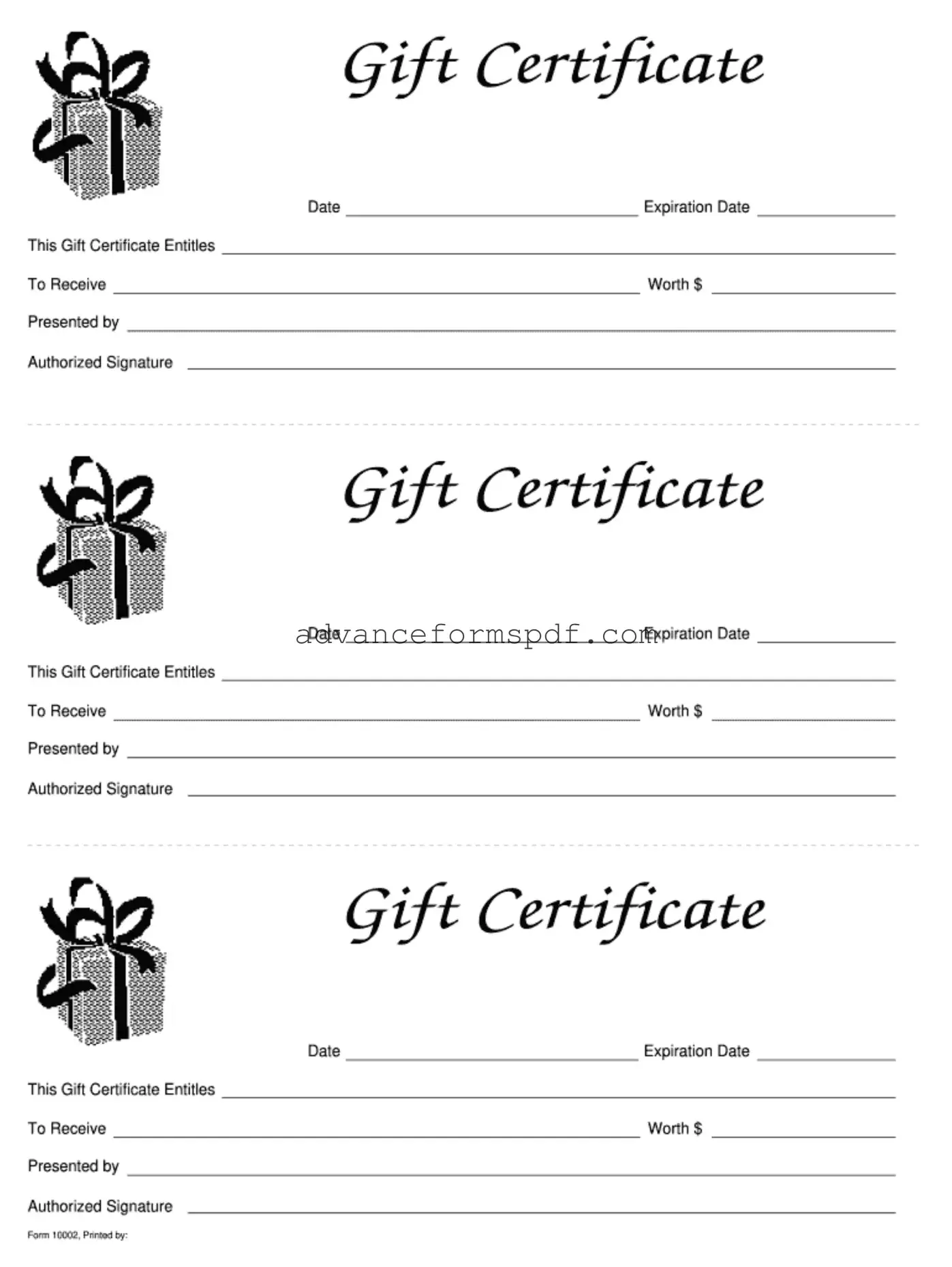 Download Gift Certificate Form in PDF
