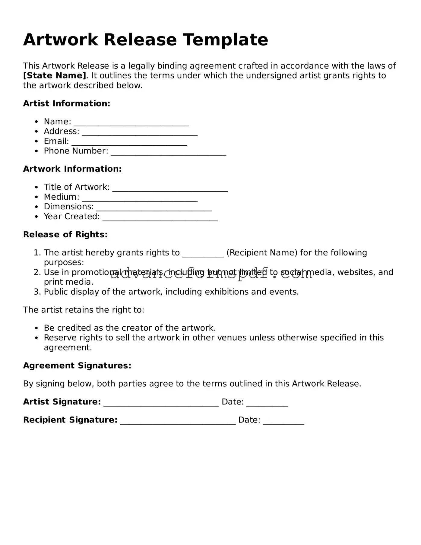 Free Artwork Release Document