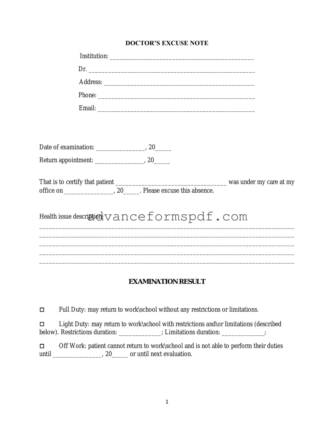 Download Doctors Excuse Note Form in PDF