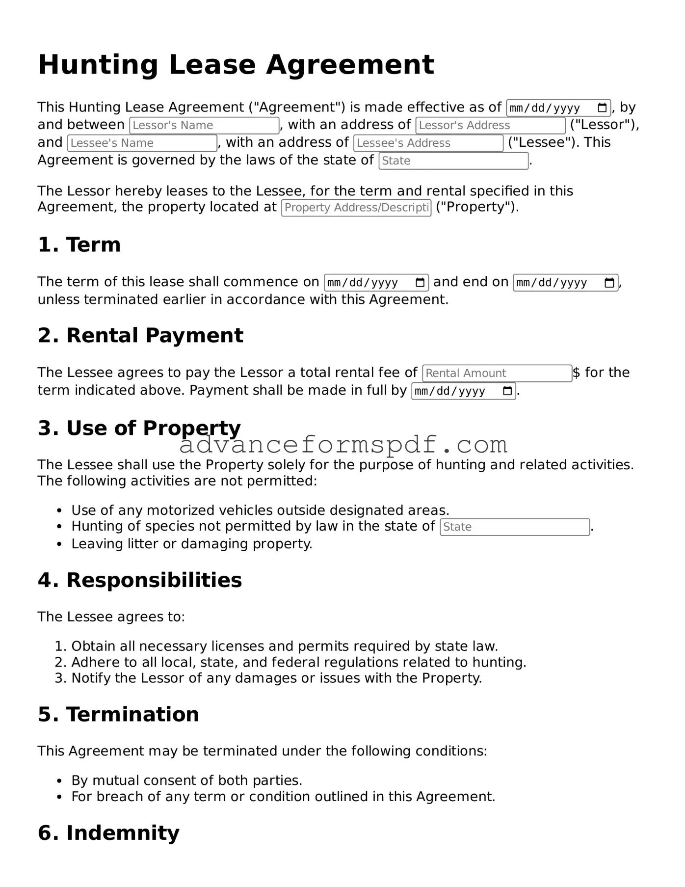 Free Hunting Lease Agreement Document